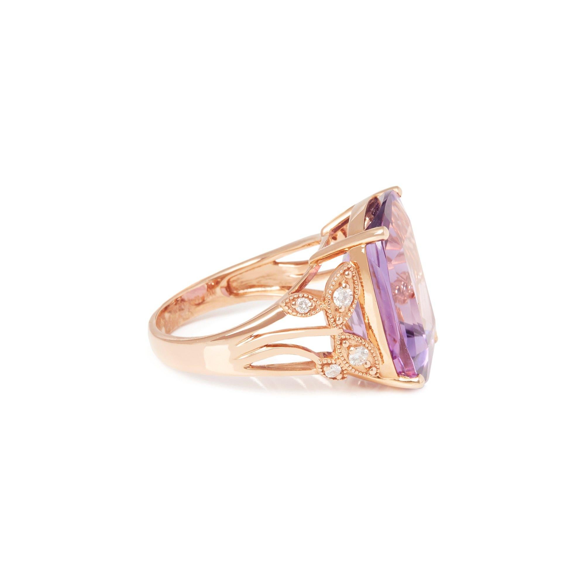 This ring designed by David Jerome is from his private collection and features one oval cut Amethyst totalling 12.74cts sourced in Russia. Set with round brilliant cut Diamonds totalling 0.30cts mounted in an 18k yellow gold setting. UK finger size