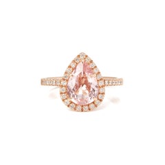 Certified 1.84ct Pear Cut Morganite and Diamond 18ct gold Ring