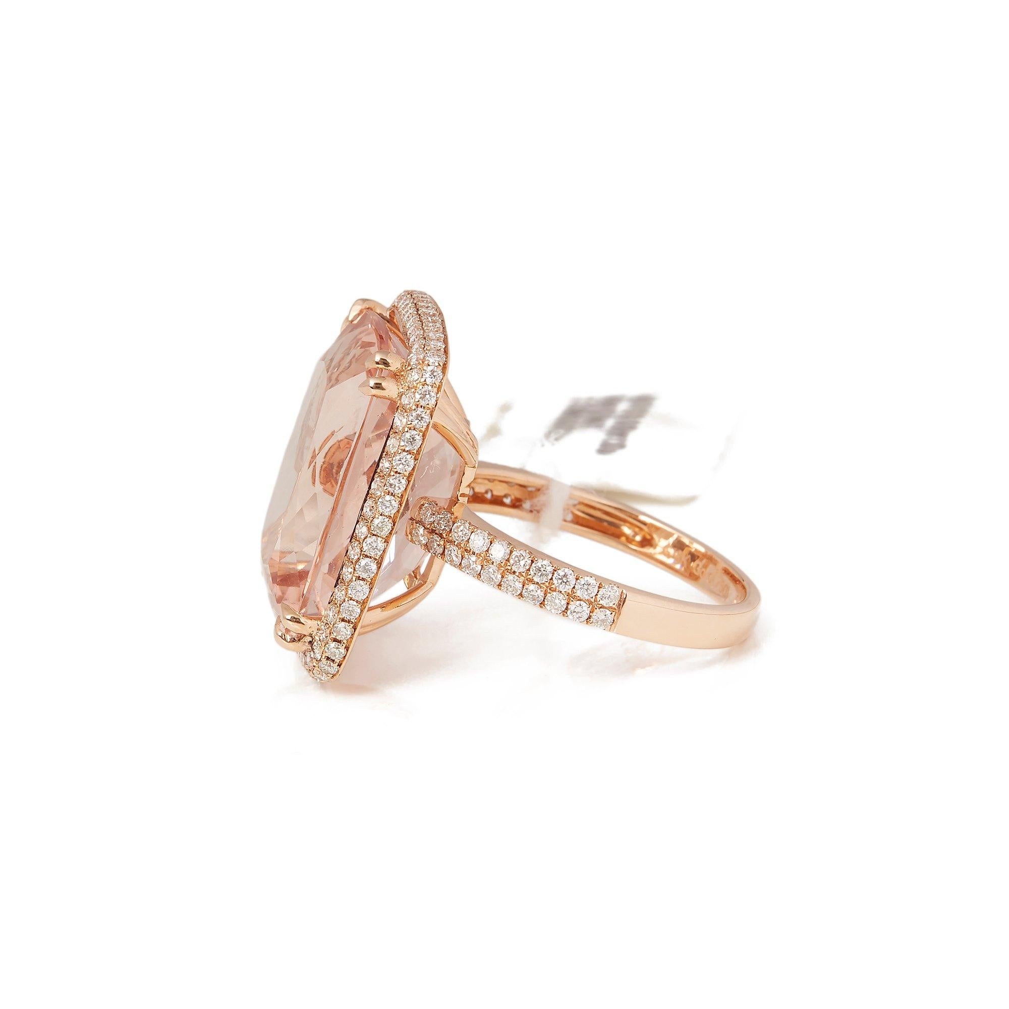 Contemporary Certified 16.71ct Cushion Cut Brazilian Morganite and Diamond 18ct Gold Ring For Sale