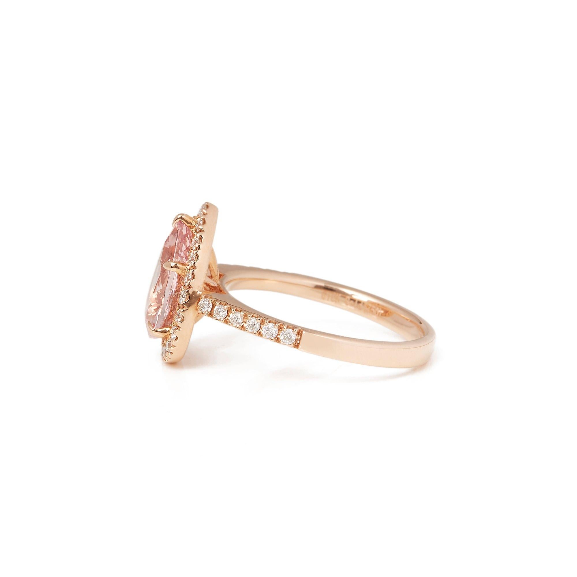 Certified 1.84ct Pear Cut Morganite and Diamond 18ct gold Ring In New Condition In Bishop's Stortford, Hertfordshire