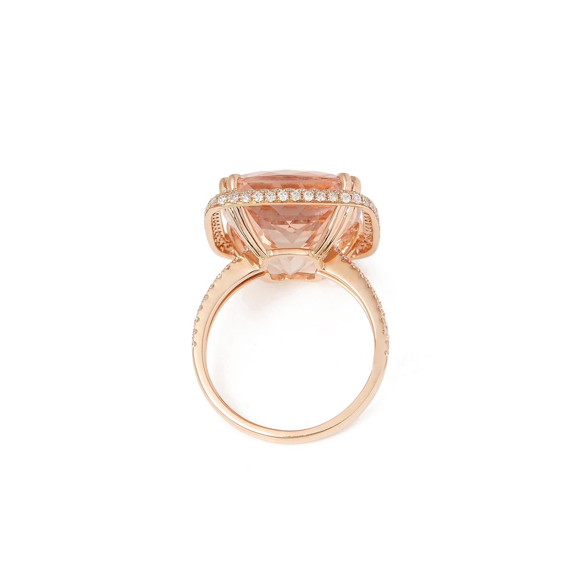 Certified 16.71ct Cushion Cut Brazilian Morganite and Diamond 18ct Gold Ring In Excellent Condition For Sale In Bishop's Stortford, Hertfordshire