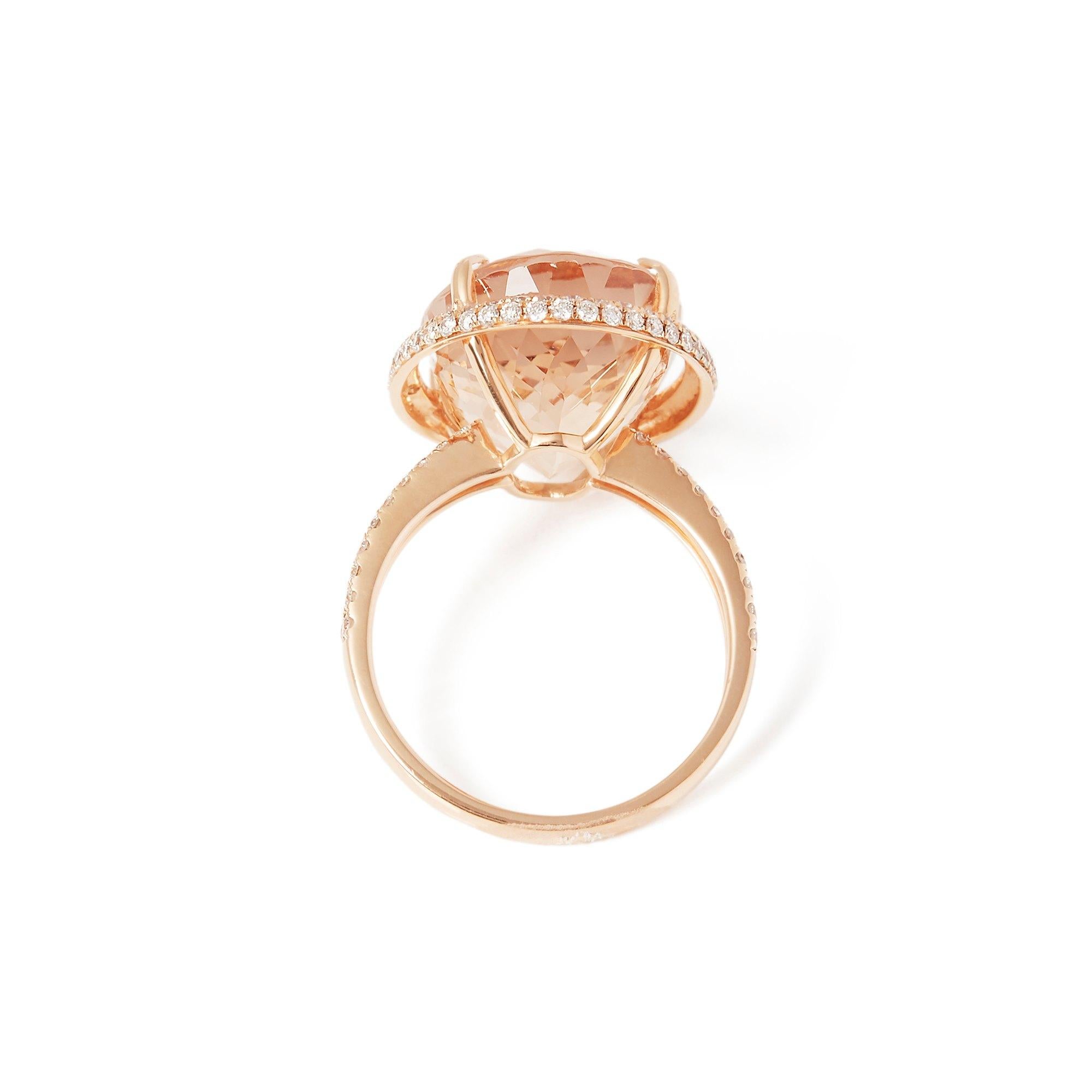 Contemporary Certified 14.31ct Brazilian Morganite and Diamond 18ct gold Ring For Sale