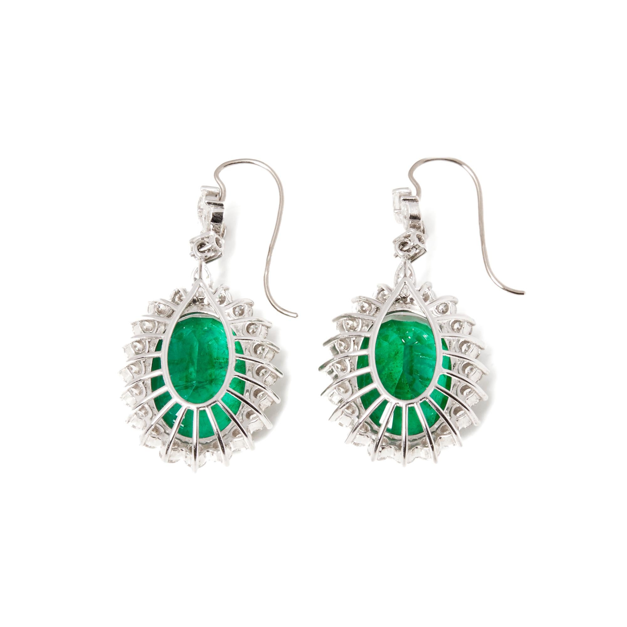 These earrings designed by David Jerome are from his private collection and feature two oval cut Emeralds sourced from the Chivor Mine Columbia 35.17 in total carat weight. These stones have both been cut from the same crystal so match perfectly in
