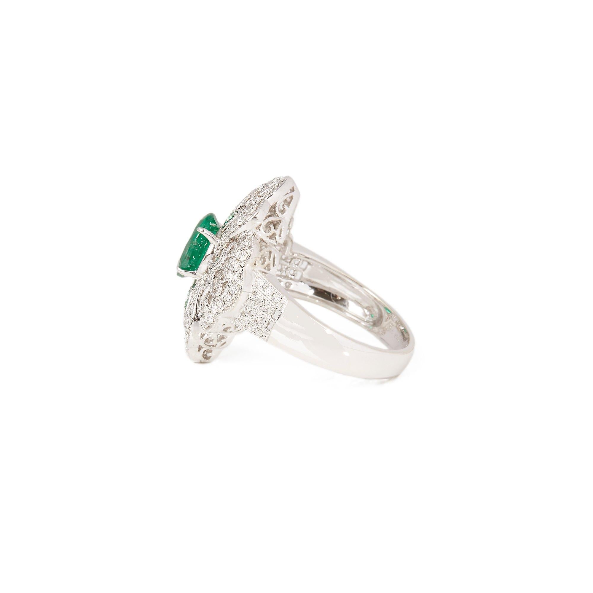 Art Deco Certified 1.72ct Oval cut Emerald and Diamond 18ct gold Ring For Sale