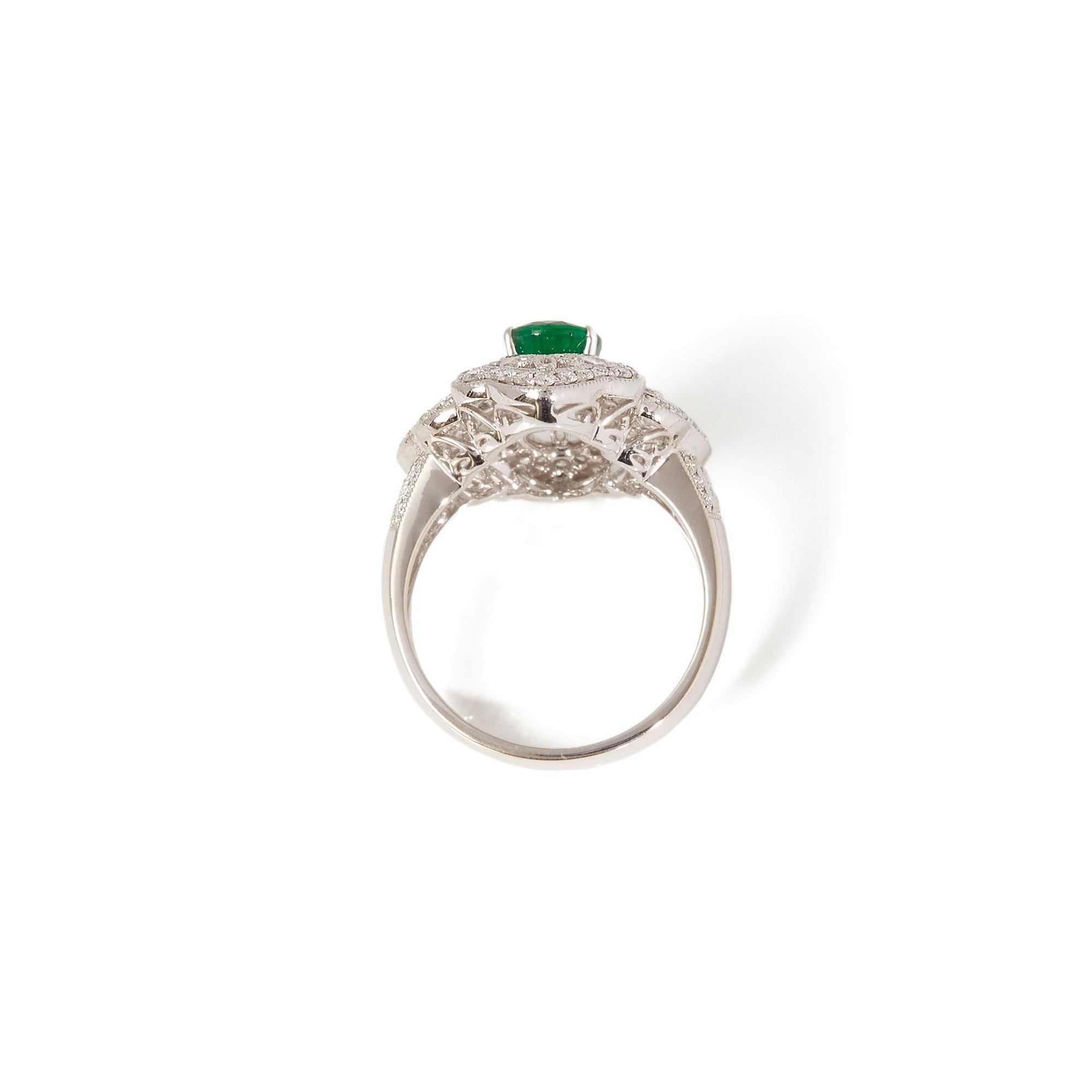 Oval Cut Certified 1.72ct Oval cut Emerald and Diamond 18ct gold Ring For Sale