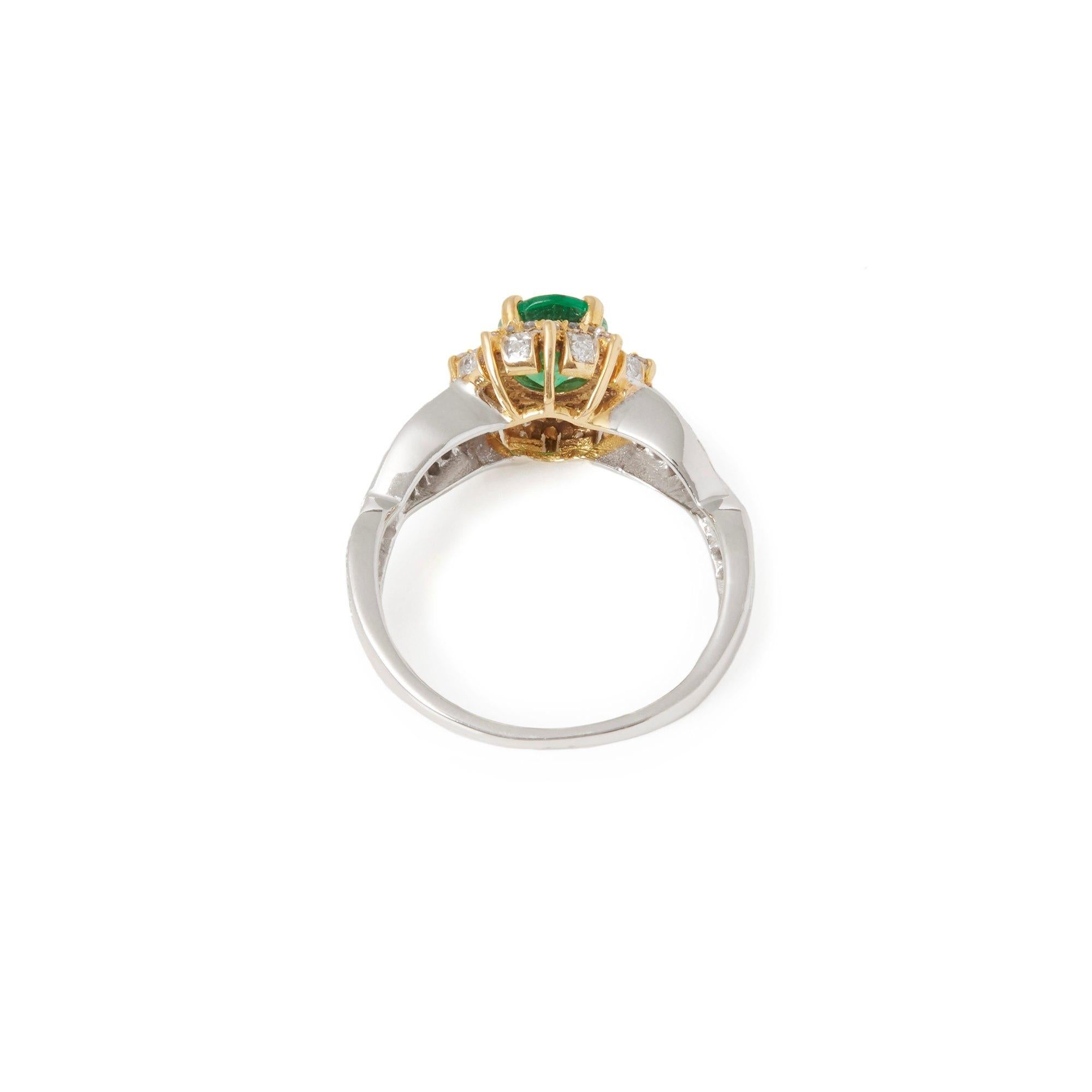 Women's Certified 1.03ct Untreated Zambian Oval Cut Emerald and Diamond 18ct gold Ring For Sale
