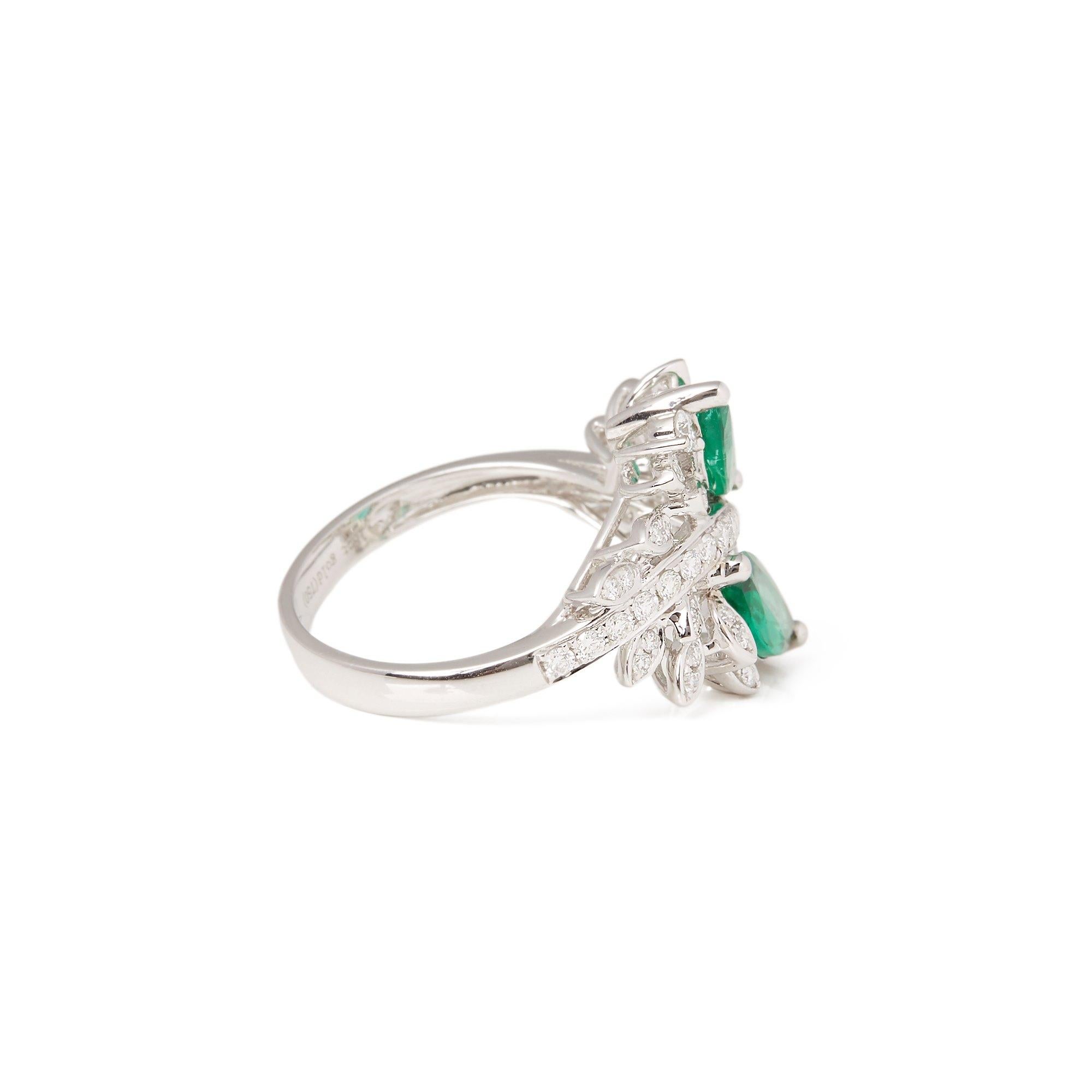 Contemporary Certified 1.73ct Marquise Cut Emerald and Diamond 18ct gold Ring For Sale