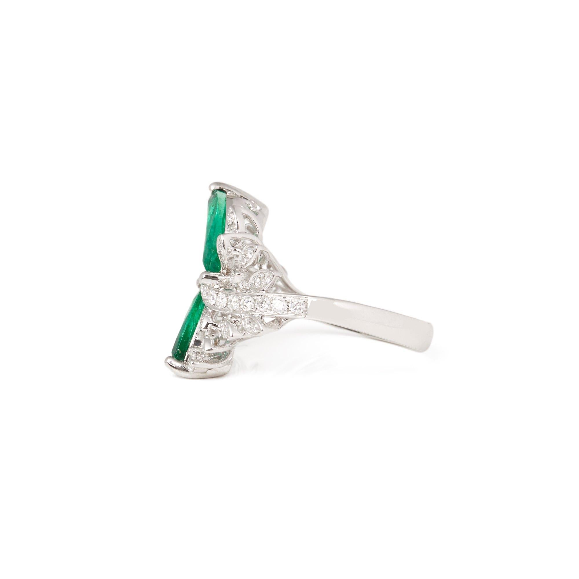 Certified 1.73ct Marquise Cut Emerald and Diamond 18ct gold Ring In New Condition For Sale In Bishop's Stortford, Hertfordshire