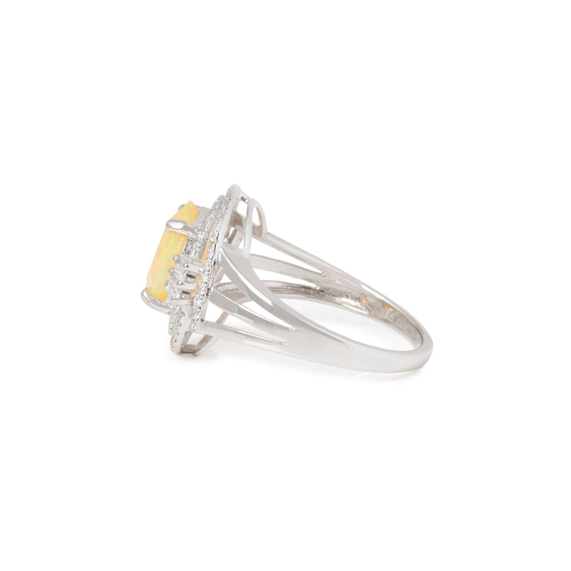 Cabochon David Jerome 18 Karat White Gold Opal and Diamond Ring For Sale
