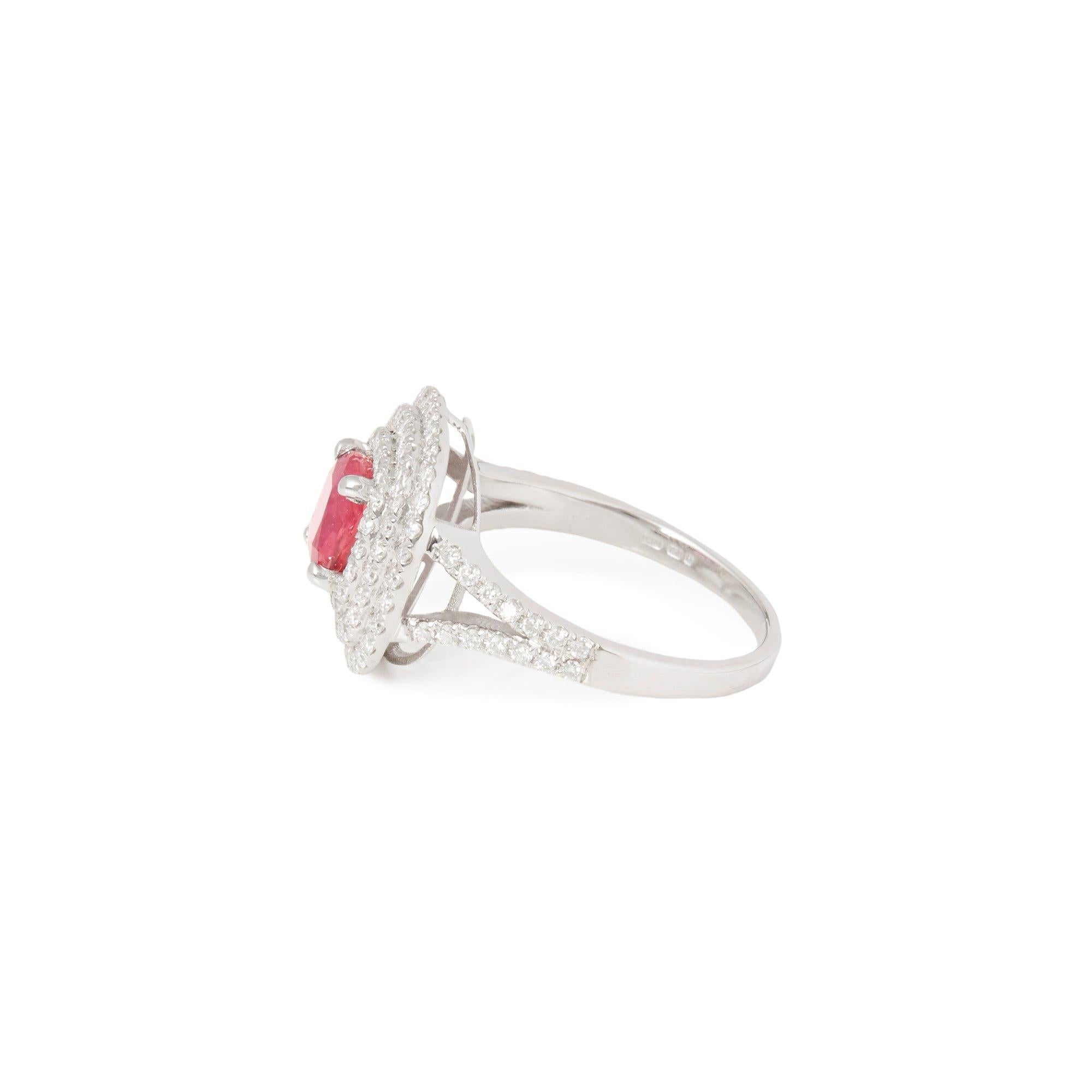Contemporary Certified 1.5ct Untreated Cushion Cut Ruby and Diamond 18ct gold Ring For Sale