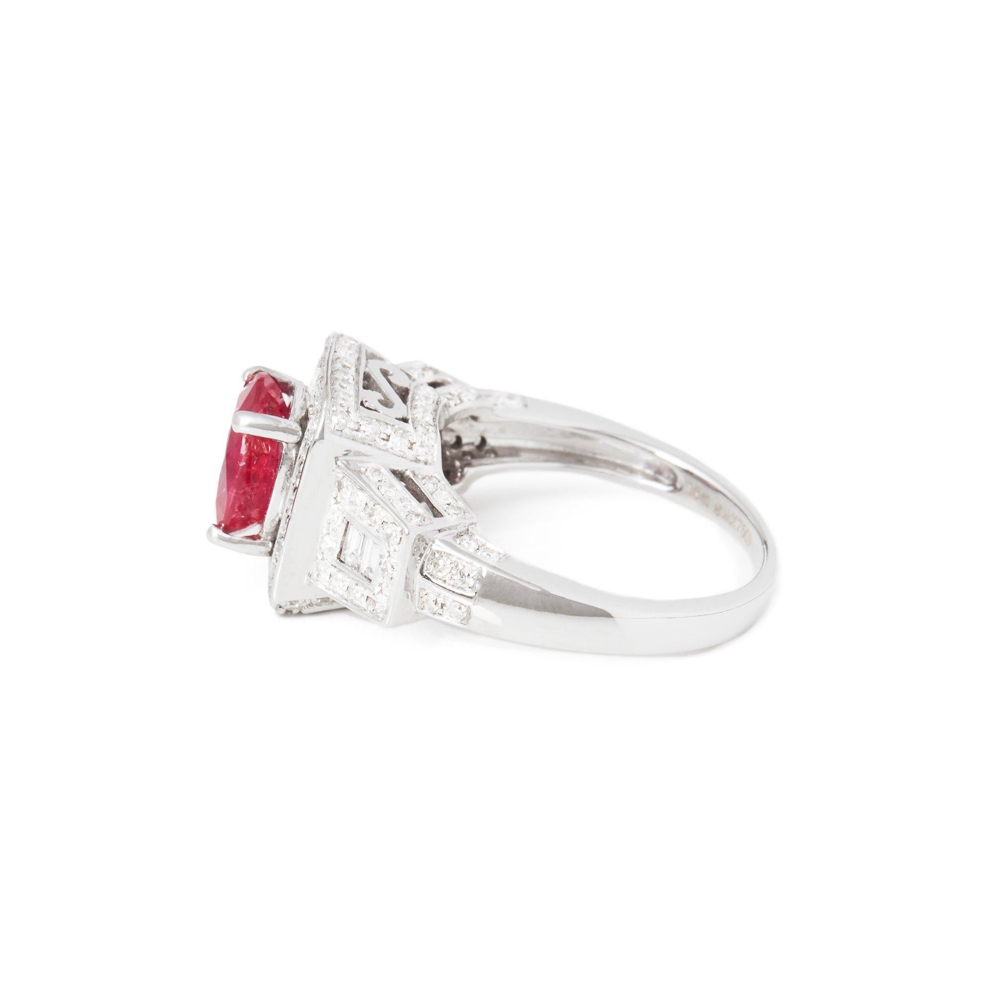 Certified 2.37ct Unheated Untreated Oval Cut Ruby and Diamond 18ct gold Ring In New Condition For Sale In Bishop's Stortford, Hertfordshire