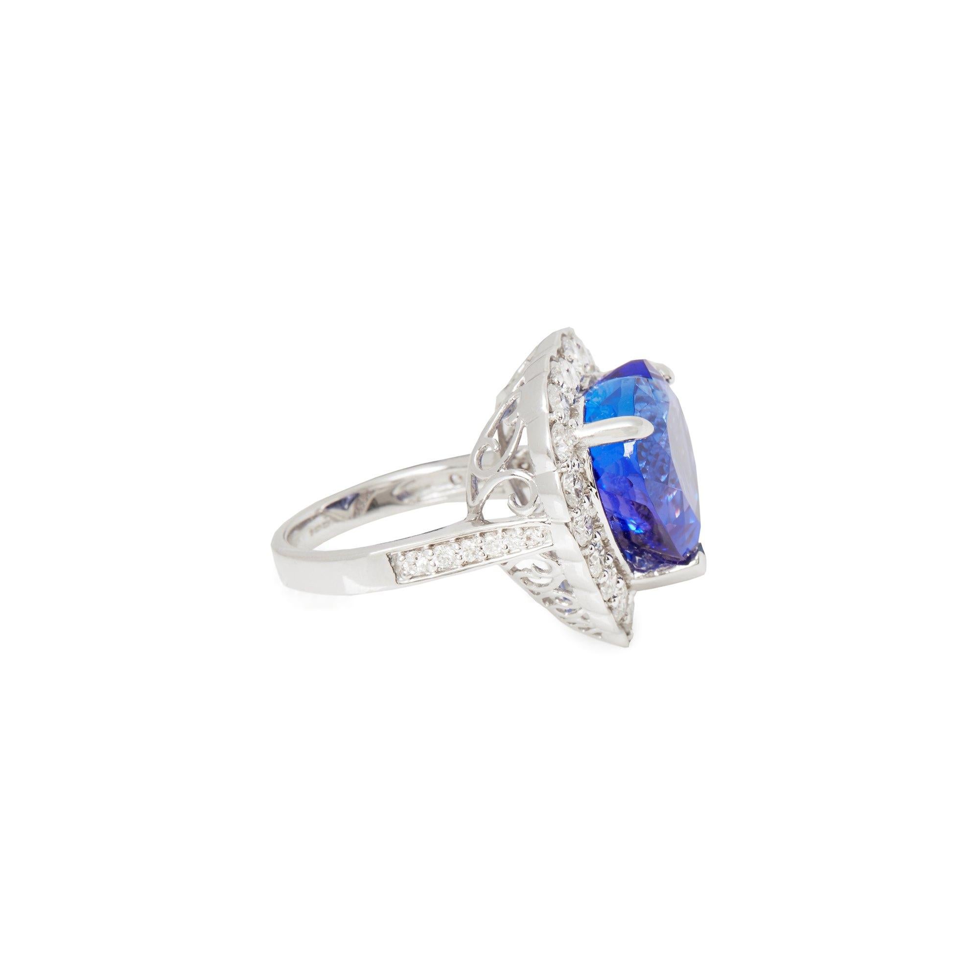 This ring designed by David Jerome is from his private collection and features one heart cut Tanzanite totalling 15.44cts sourced in the D block mine Tanzania. Set with round brilliant cut Diamonds totalling 1.74cts mounted in an 18k white gold