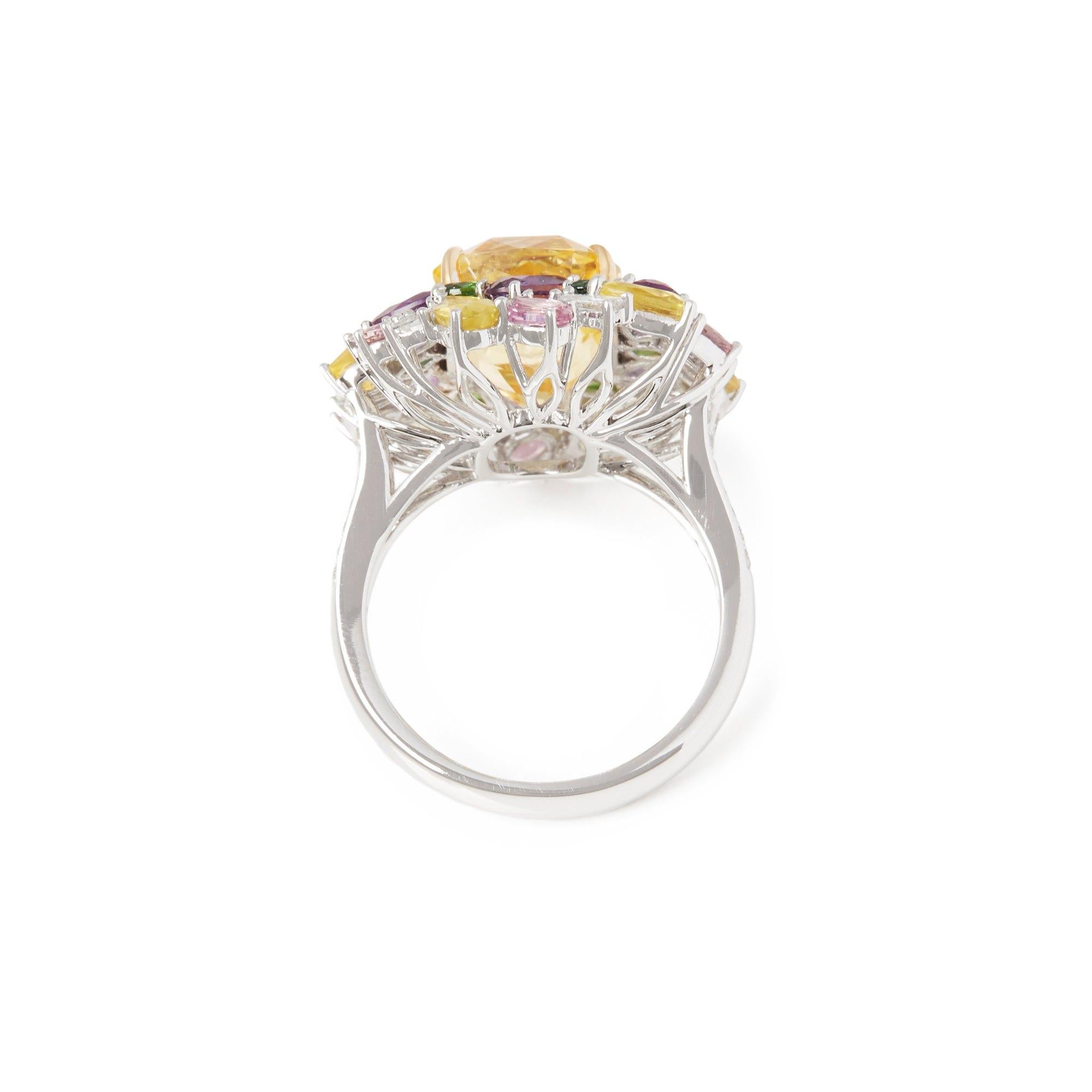 Cushion Cut Certified 8.26ct Unheated Yellow Sapphire and Diamond 18ct Gold Ring For Sale