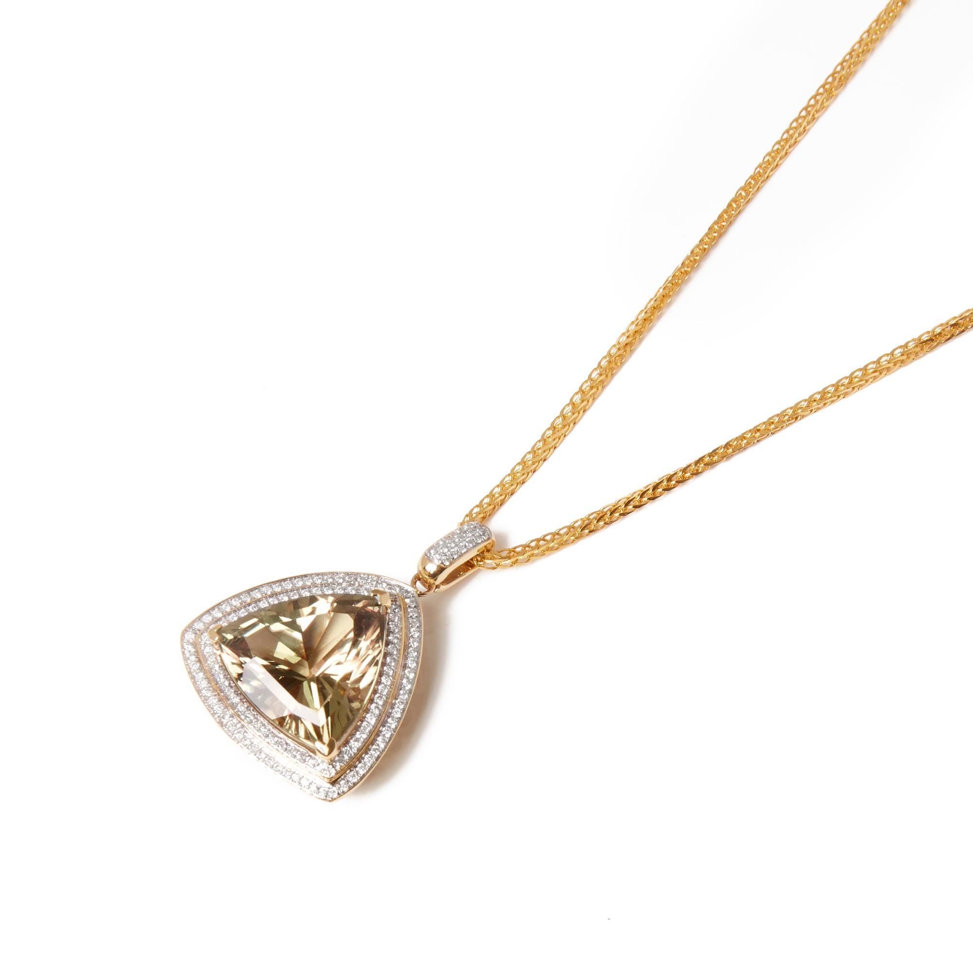 This pendant designed by David Jerome is from his private collection and features one 11.45ct Trilliant Cut Zultanite sourced in Turkey. Set with 0.46ct round brilliant cut diamonds mounted in an 18k yellow gold setting. 

David prides himself in