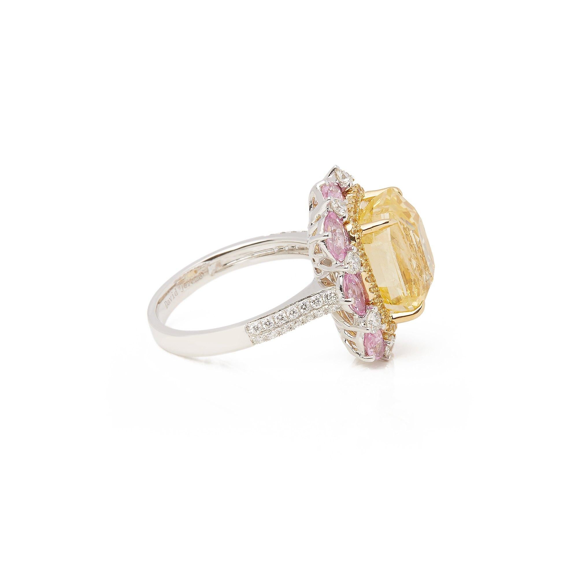 18 Karat Weißgold Cluster-Ring mit gelbem Saphir, Diamant und rosa Saphir (Zeitgenössisch) im Angebot