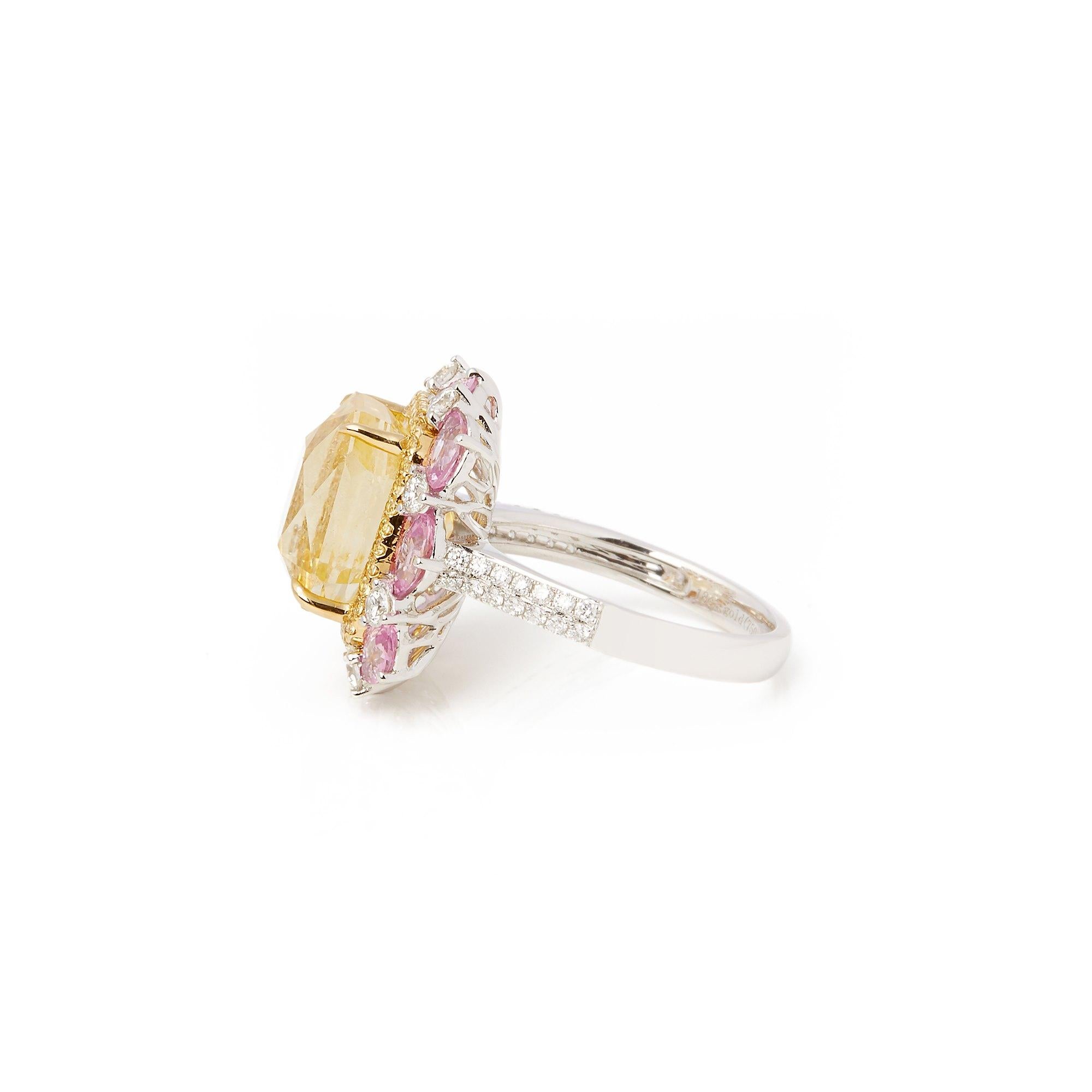 18 Karat Weißgold Cluster-Ring mit gelbem Saphir, Diamant und rosa Saphir (Kissenschliff) im Angebot