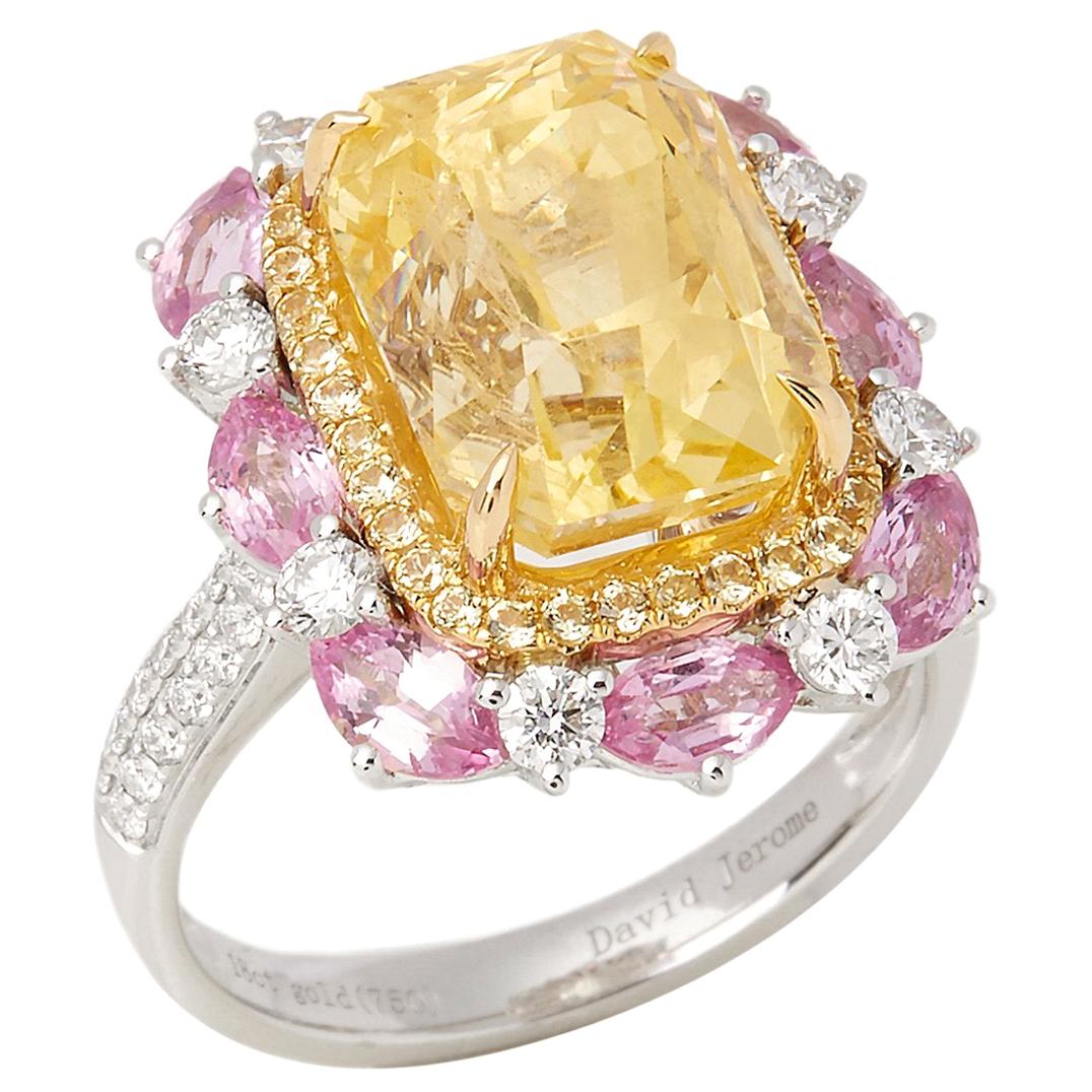 18ct White Gold Yellow Sapphire, Diamond and Pink Sapphire Cluster Ring