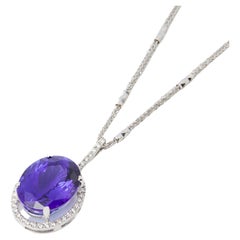 David Jerome Certified 10.48ct Oval Cut Tanzanite and Diamond Pendant