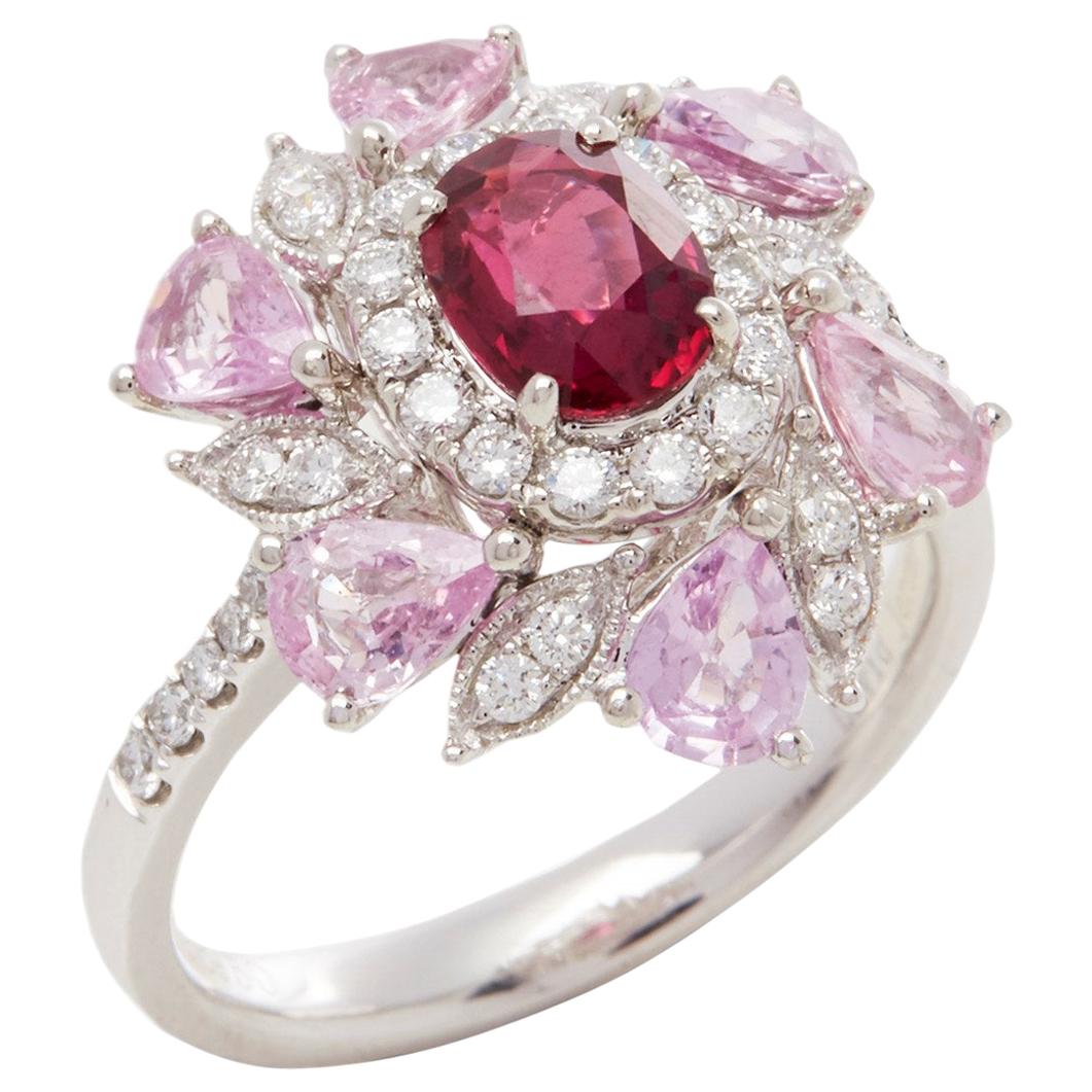 David Jerome Certified 1.08 Carat Untreated Mozambique Ruby Oval Cluster Ring