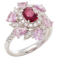 David Jerome Certified 1.08 Carat Untreated Mozambique Ruby Oval Cluster Ring