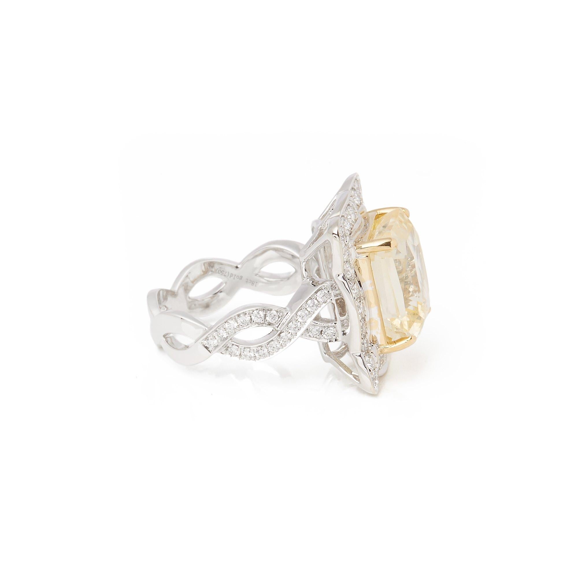 Contemporary 18ct White Gold Yellow Sapphire and Diamond Cluster Ring For Sale