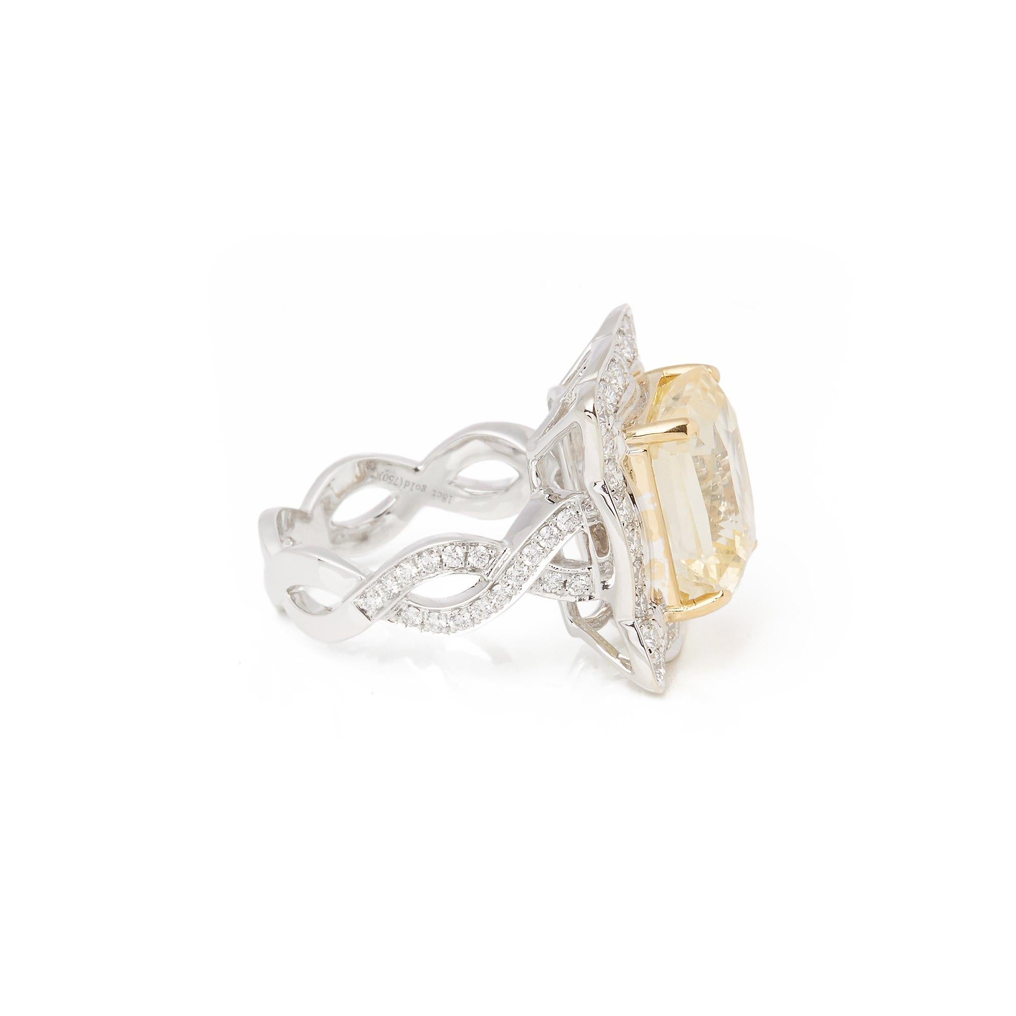 Contemporary 18ct White Gold Yellow Sapphire and Diamond Cluster Ring