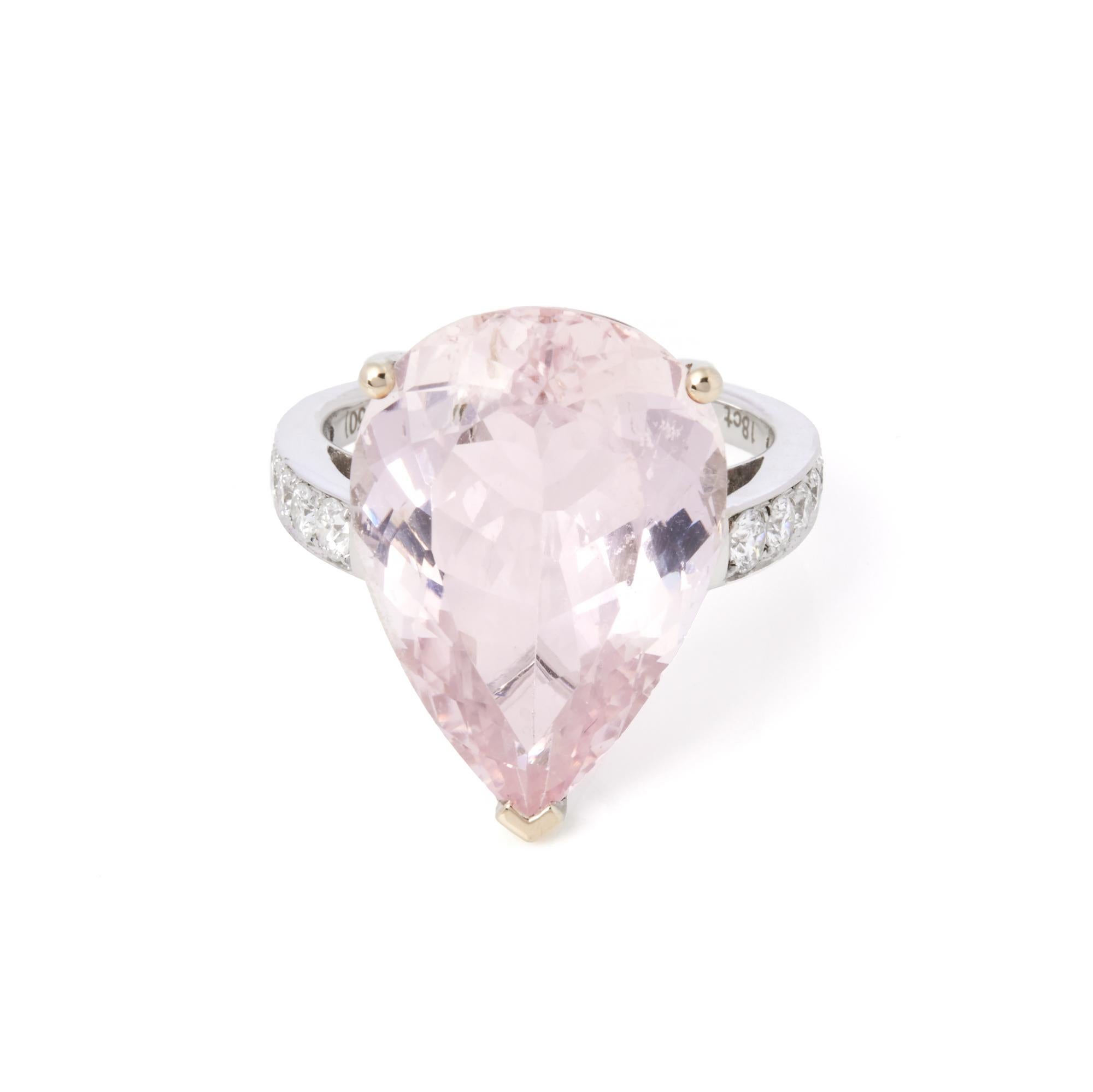 This ring is from the private collection of gemstone jewellery individually designed by David Jerome. It features a pear cut morganite sourced from Brazil set with diamonds. Accompanied by an IGR gem certificate. UK ring size N. EU ring size 54. US