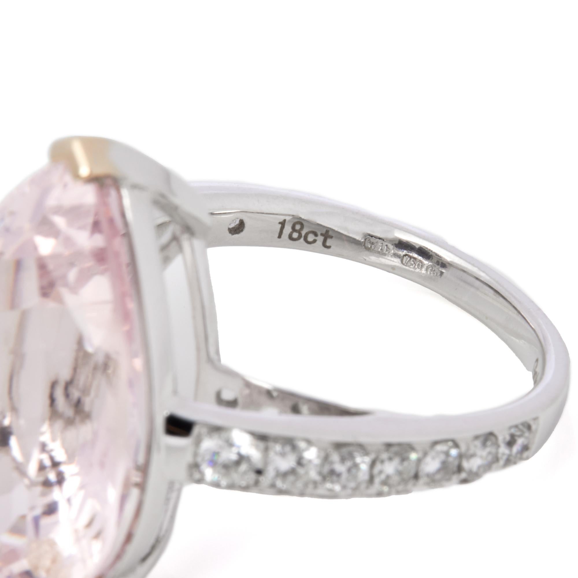 David Jerome Certified 12.24ct Pear Cut Morganite and Diamond Ring For Sale 1