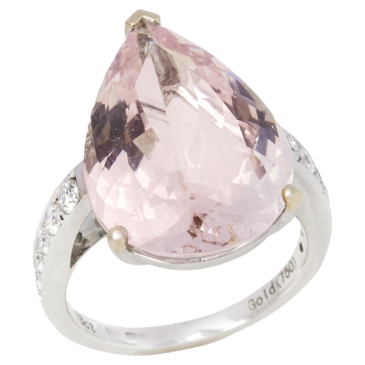 David Jerome Certified 12.24ct Pear Cut Morganite and Diamond Ring For Sale