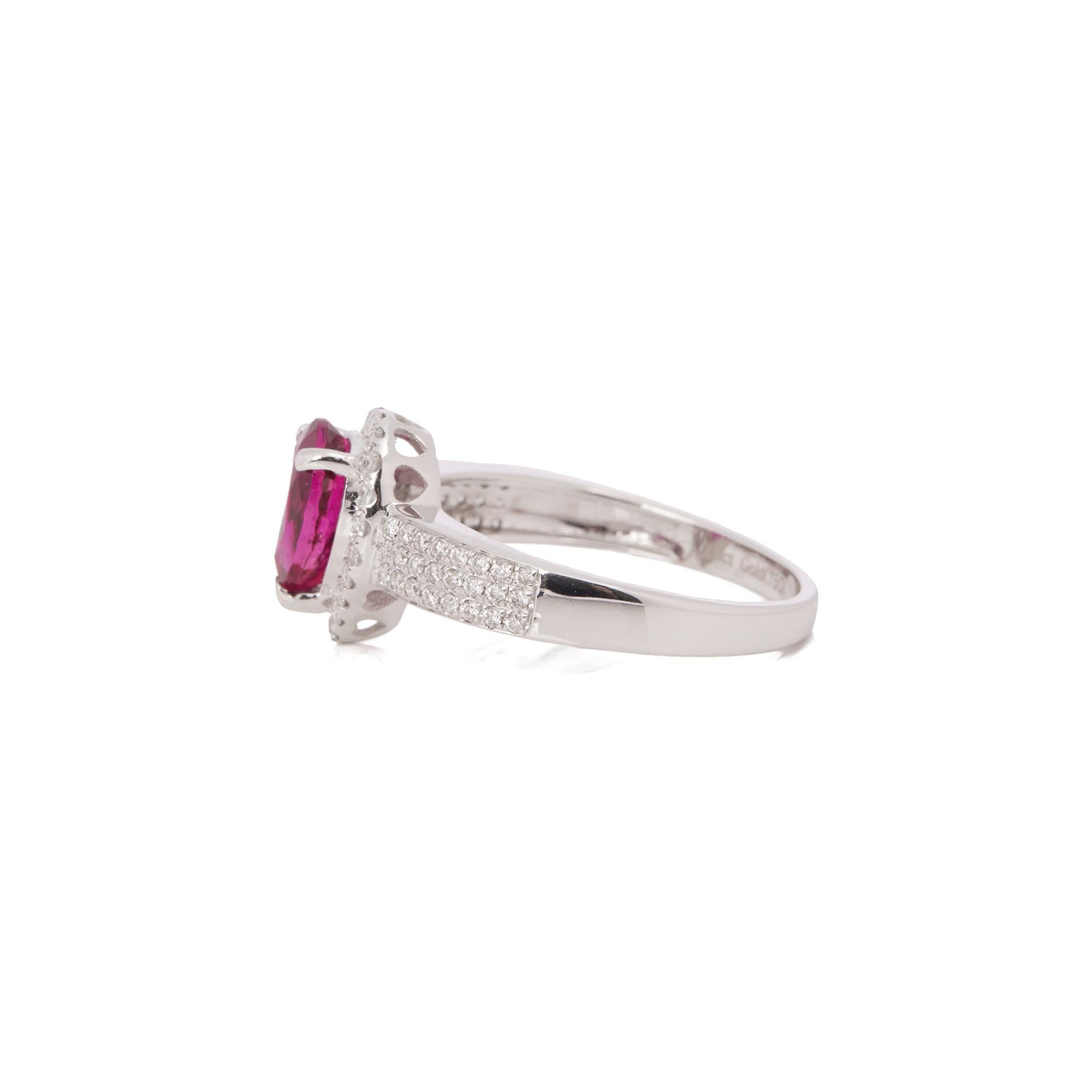David Jerome Certified 1.23ct Pear Cut Rubellite and Diamond Ring In New Condition For Sale In Bishop's Stortford, Hertfordshire