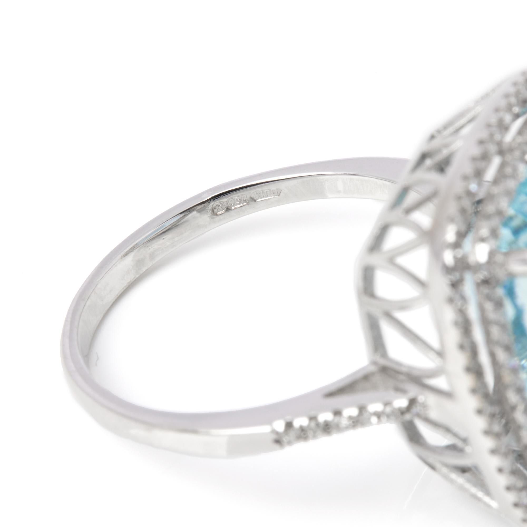 Women's David Jerome Certified 12.56ct Cushion Cut Aquamarine and Diamond Ring For Sale