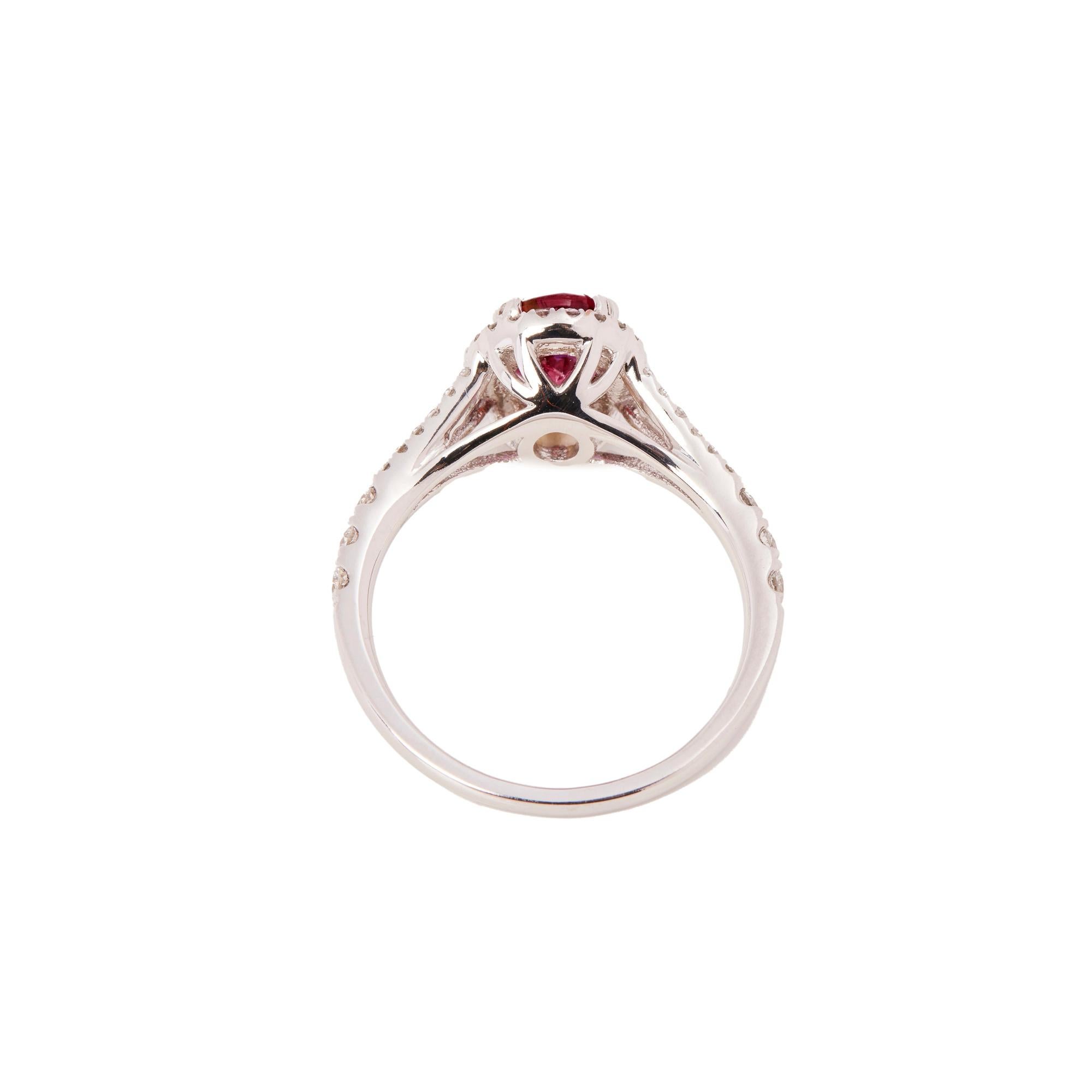 Contemporary David Jerome Certified 1.44ct Oval Cut Ruby and Diamond Ring For Sale