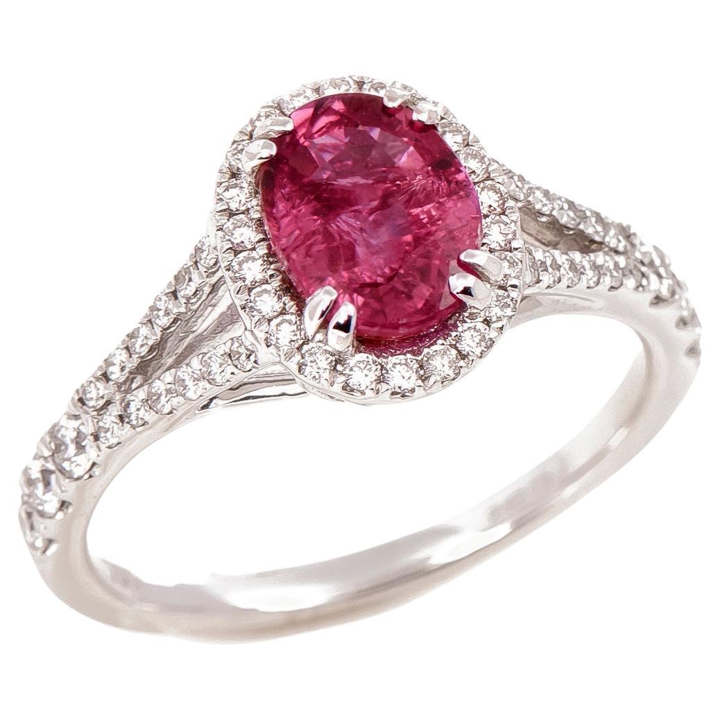 David Jerome Certified 1.44ct Oval Cut Ruby and Diamond Ring For Sale