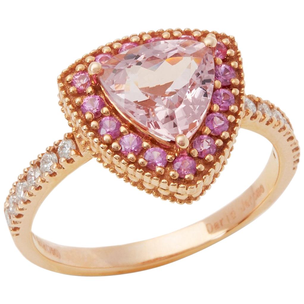 18ct Rose Gold Morganite, Diamond and Pink Sapphire Cluster Ring 