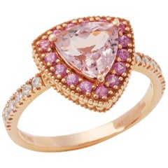 18ct Rose Gold Morganite, Diamond and Pink Sapphire Cluster Ring