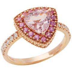 18ct Rose Gold Morganite, Diamond and Pink Sapphire Cluster Ring 