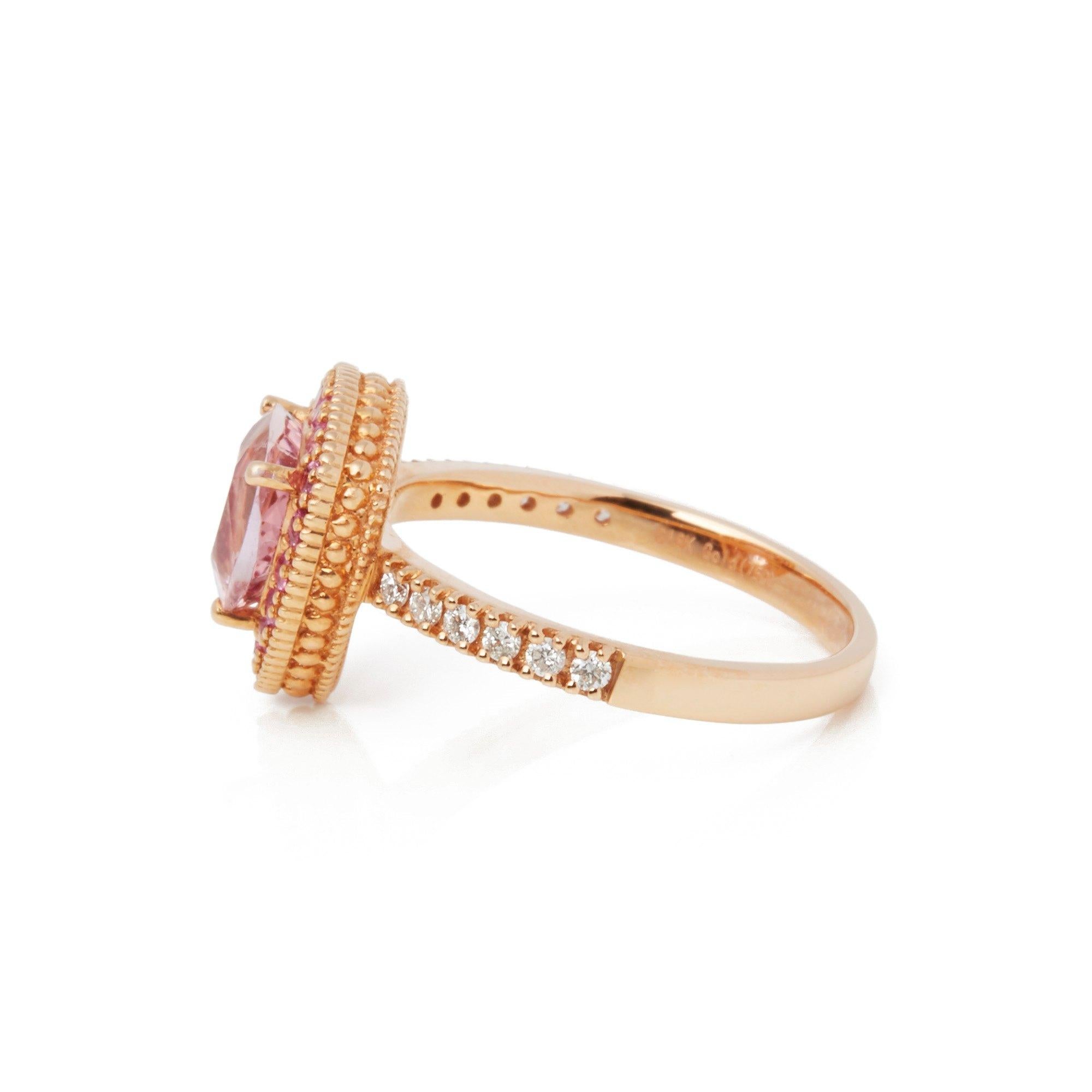 Contemporary 18ct Rose Gold Morganite, Diamond and Pink Sapphire Cluster Ring 