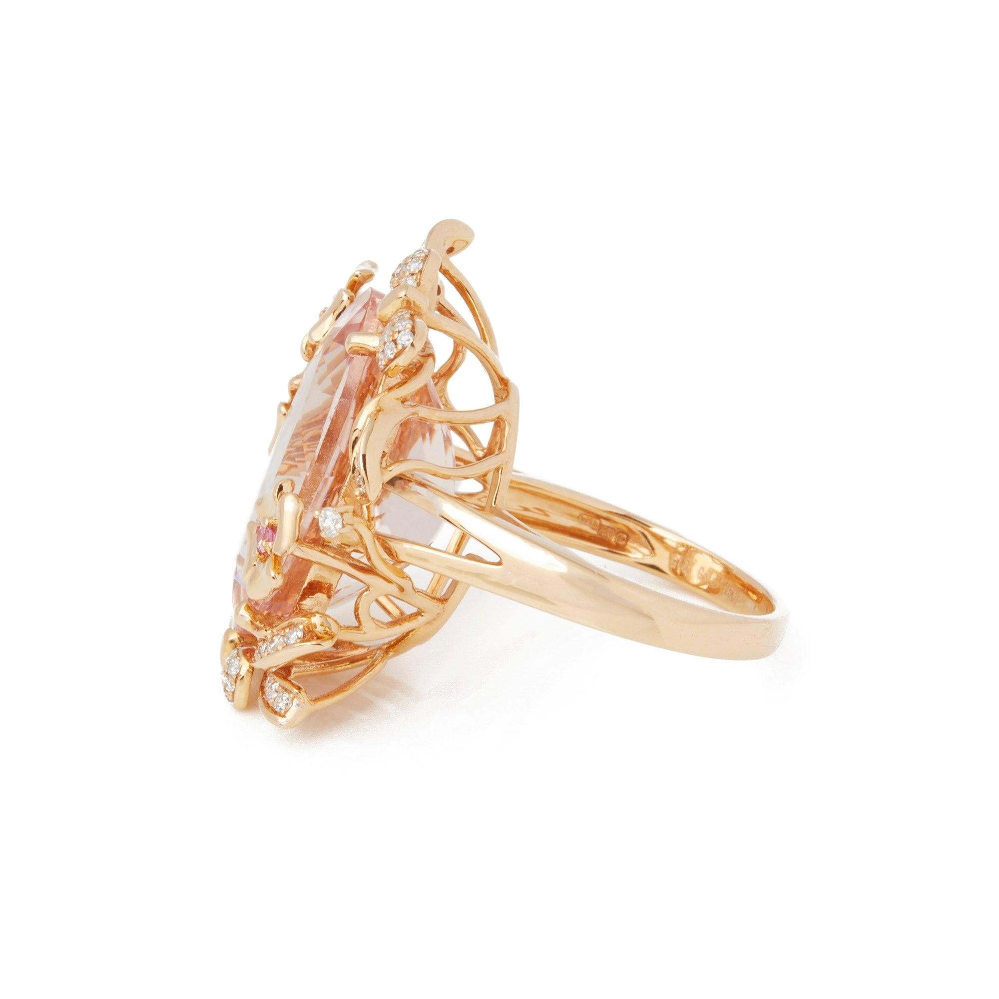 Contemporary 18ct Rose Gold Morganite, Diamond and Pink Sapphire Cluster Ring For Sale