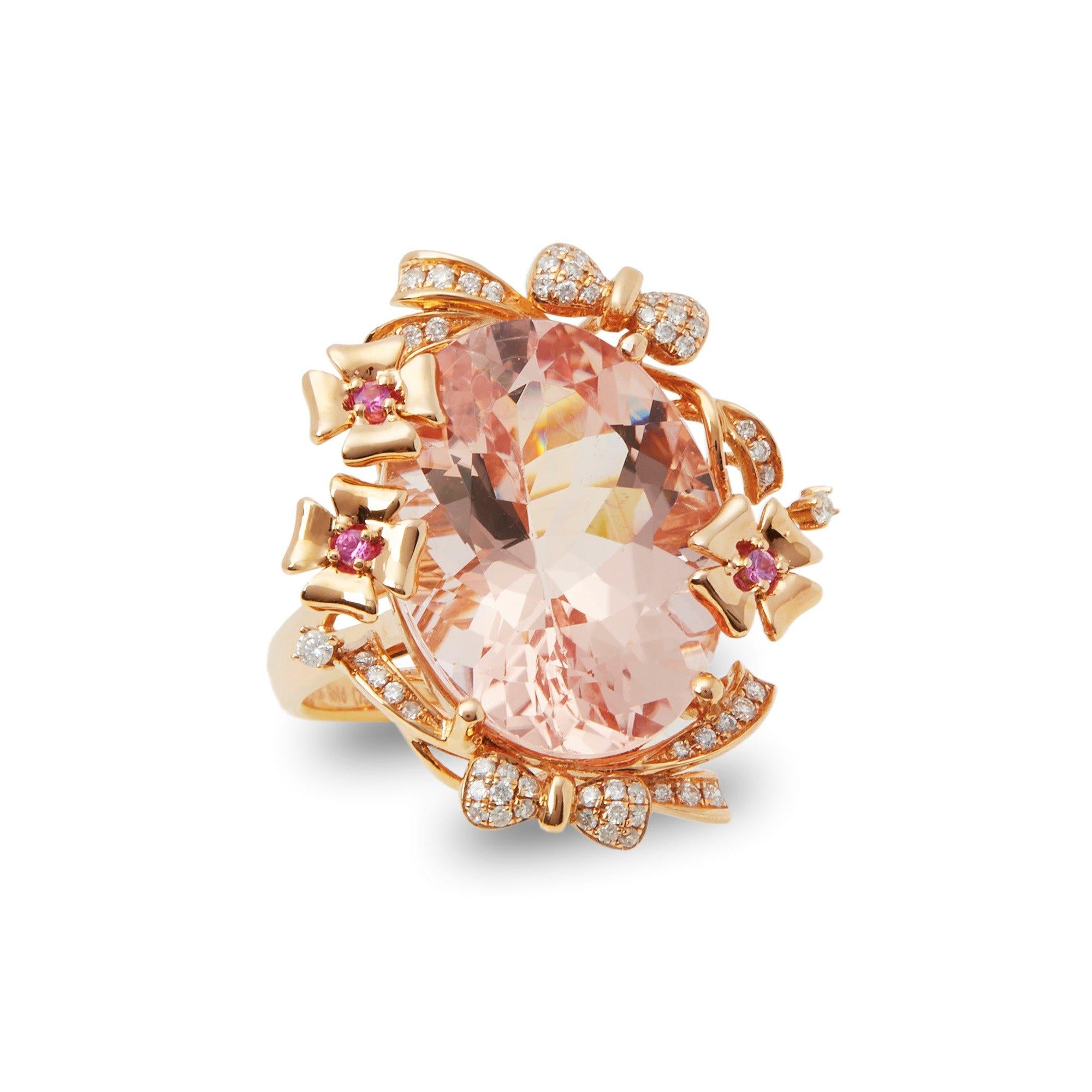 18ct Rose Gold Morganite, Diamond and Pink Sapphire Cluster Ring For Sale 1