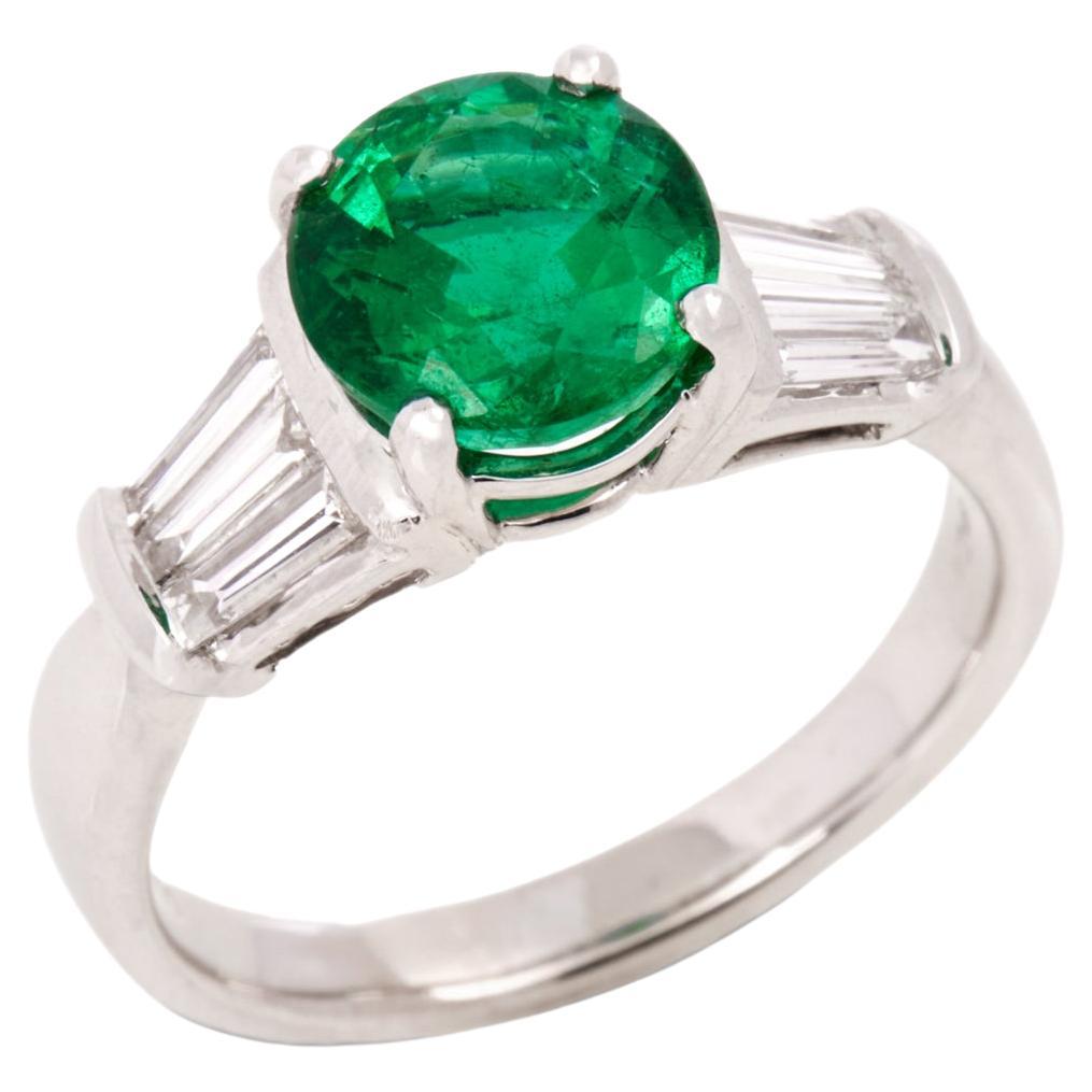 David Jerome Certified 1.91ct Round Cut Emerald and Diamond Ring For Sale