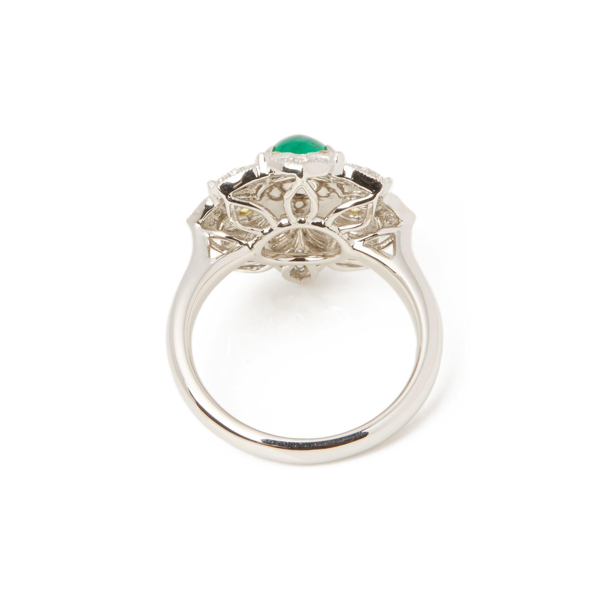 Cabochon Platinum Emerald, Diamond and yellow Sapphire Cluster Ring For Sale