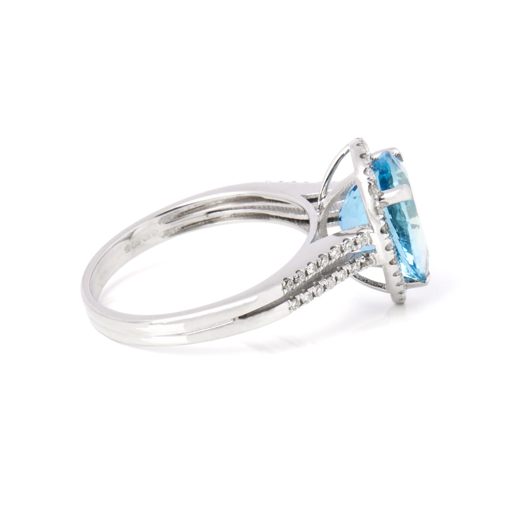 Contemporary David Jerome Certified 2.52ct Pear Cut Aquamarine and Diamond Ring For Sale