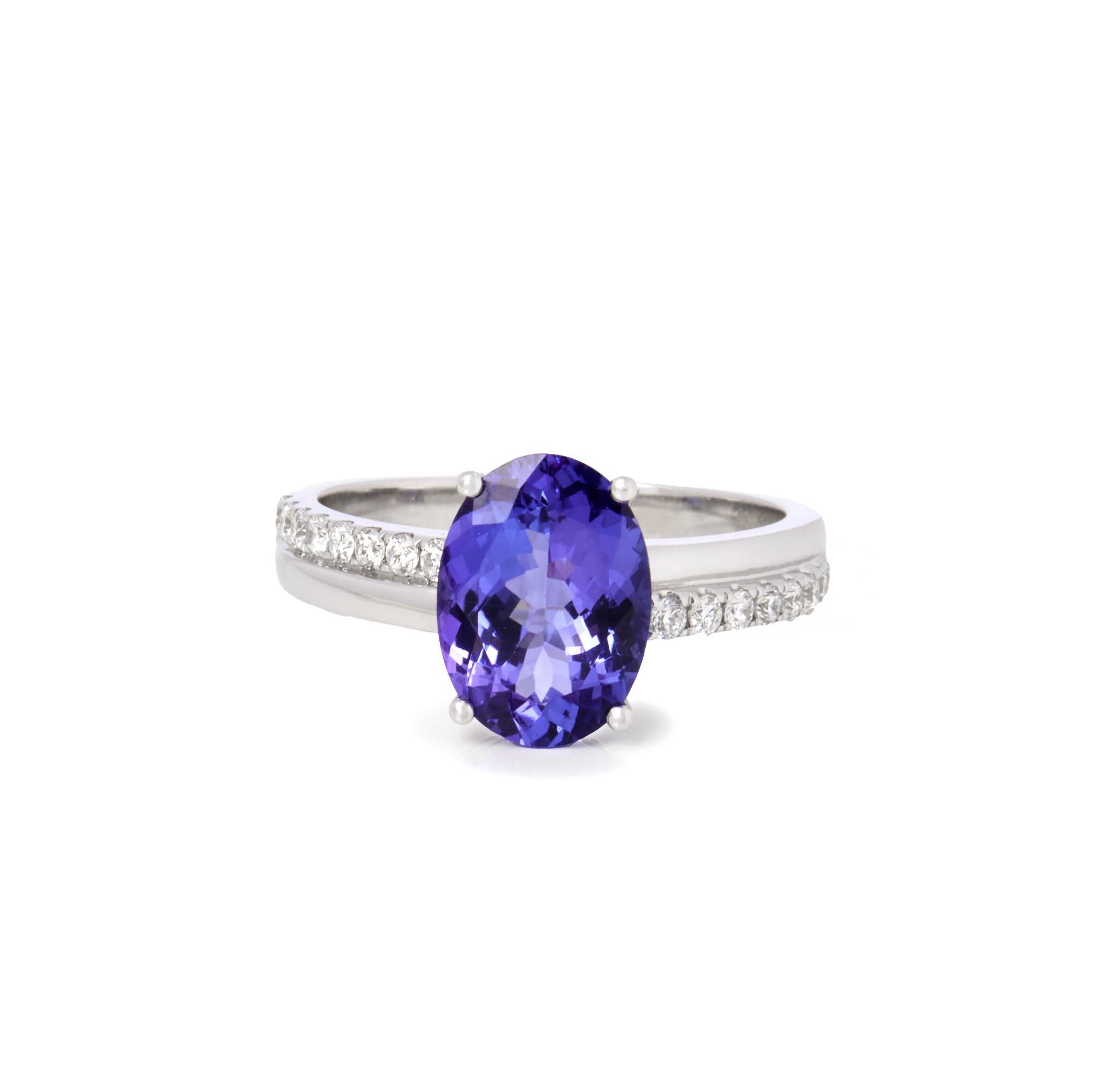 David Jerome Certified 2.58ct Oval Cut Tanzanite and Diamond Ring For Sale 1