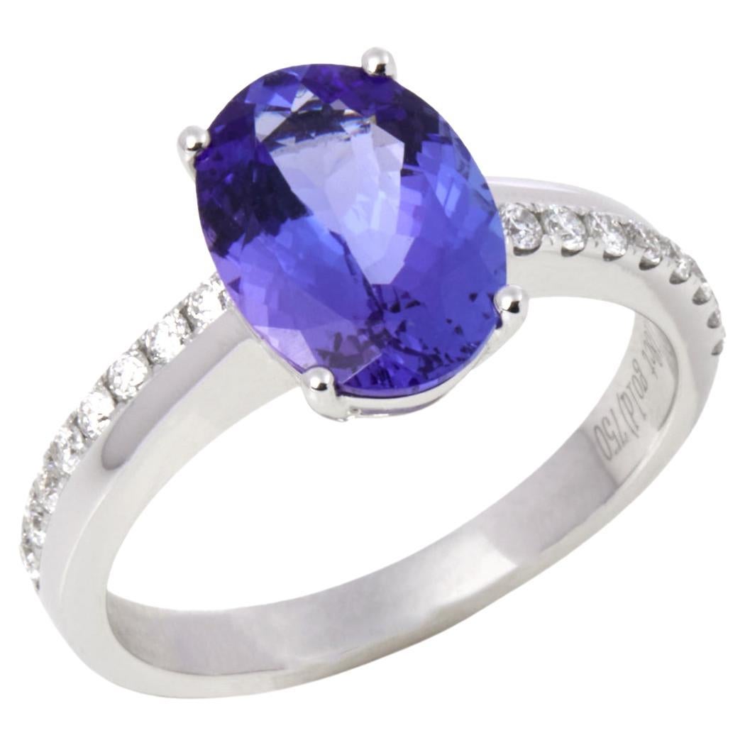 David Jerome Certified 2.58ct Oval Cut Tanzanite and Diamond Ring For Sale