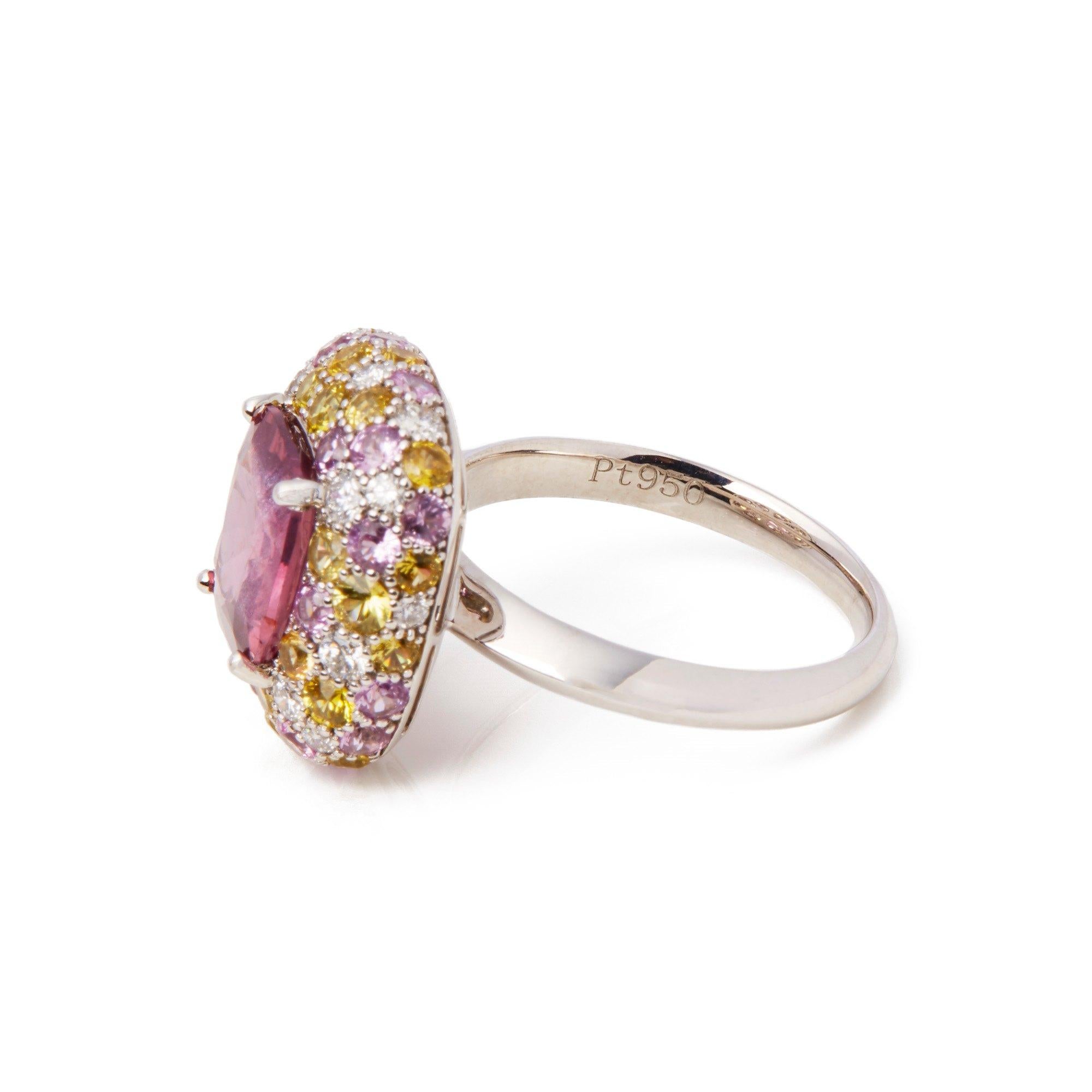 Platin Padpardacha Saphir, Diamant, rosa und gelber Saphir Cluster-Ring (Zeitgenössisch) im Angebot