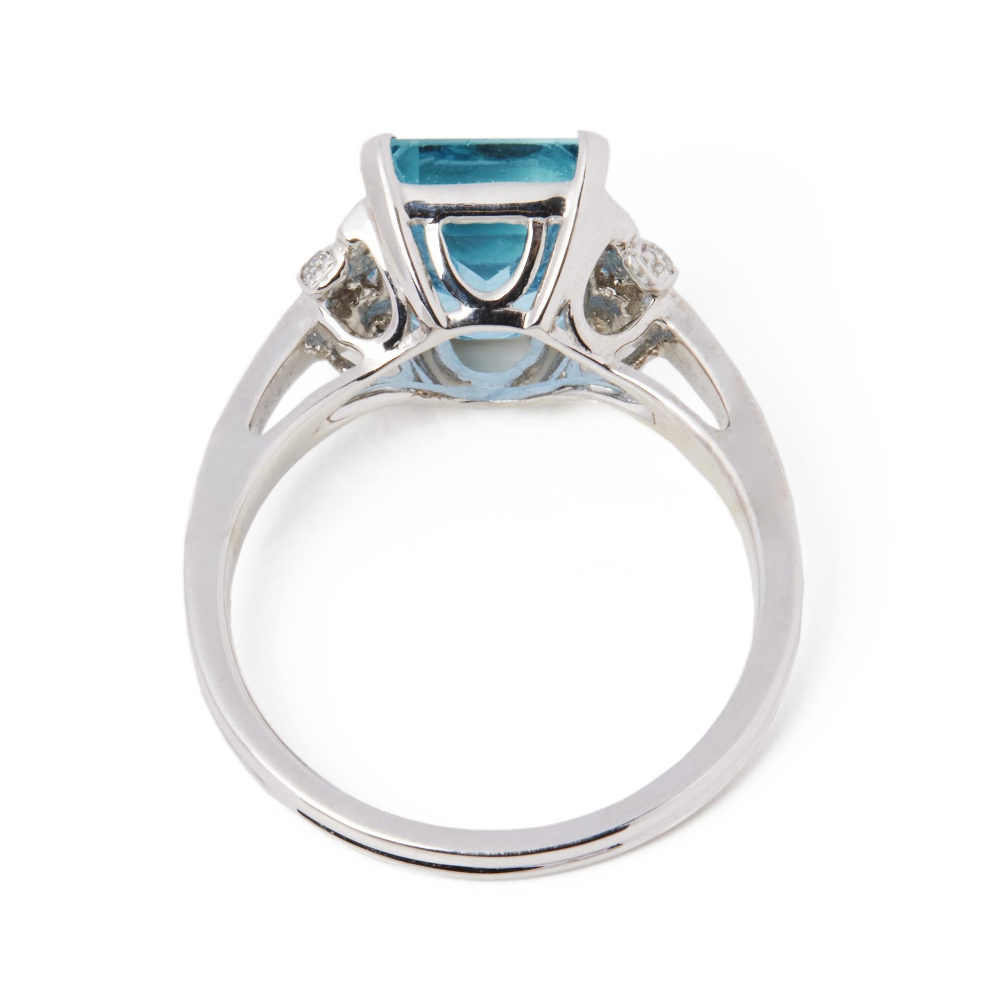 Contemporary David Jerome Certified 3.22ct Emerald Cut Aquamarine and Diamond Ring For Sale