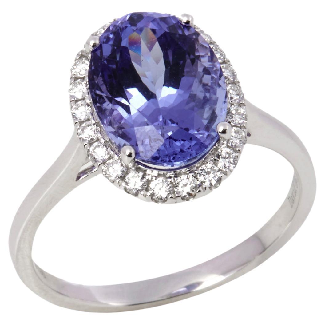 David Jerome Certified 4.23ct Oval Cut Tanzanite and Diamond Ring For Sale