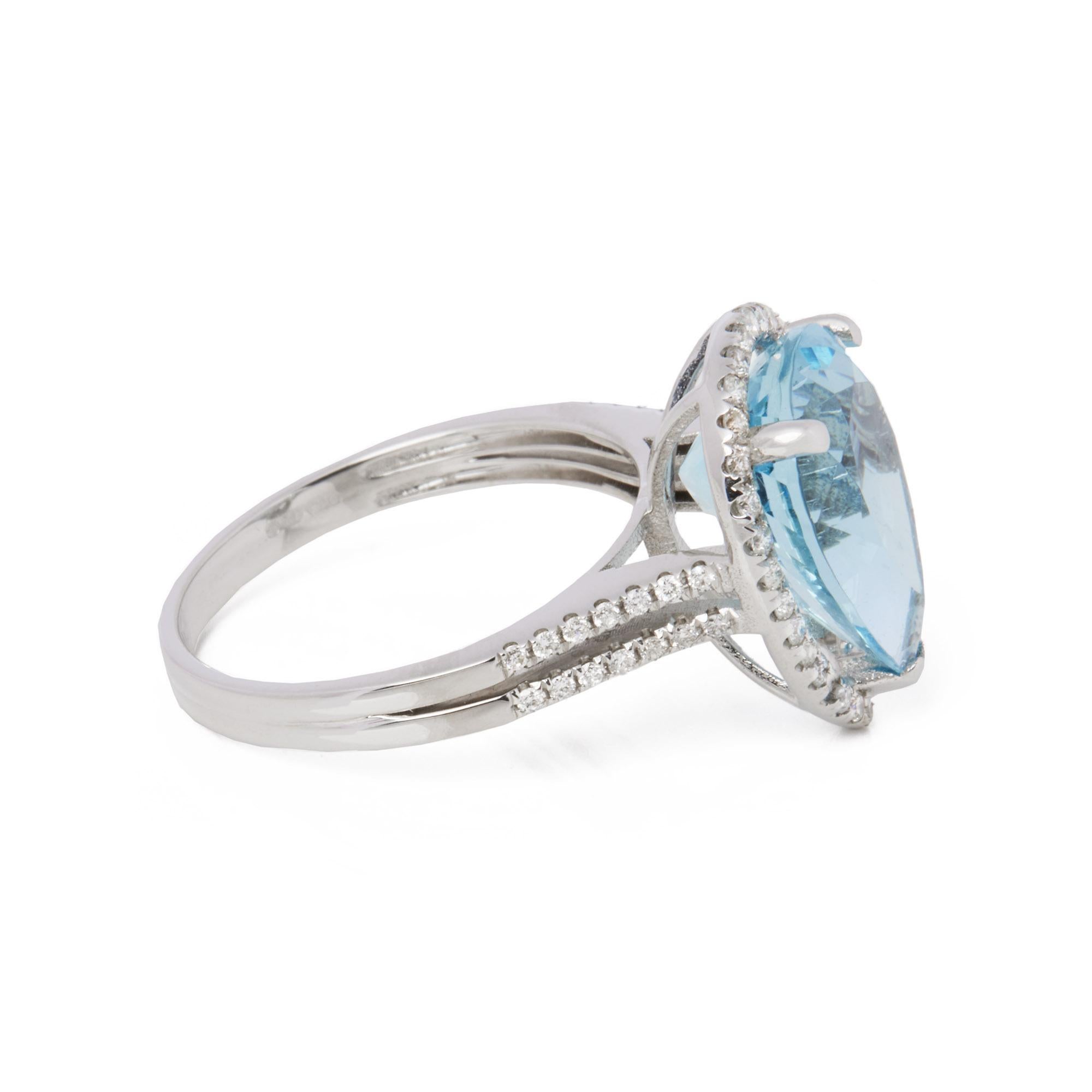 Contemporary David Jerome Certified 4.77ct Pear Cut Aquamarine and Diamond Ring For Sale