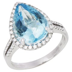 David Jerome Certified 4.77ct Pear Cut Aquamarine and Diamond Ring