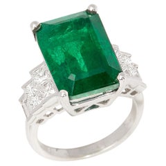 David Jerome Certified 4.8ct Colombian Emerald Cut Emerald and Diamond Ring